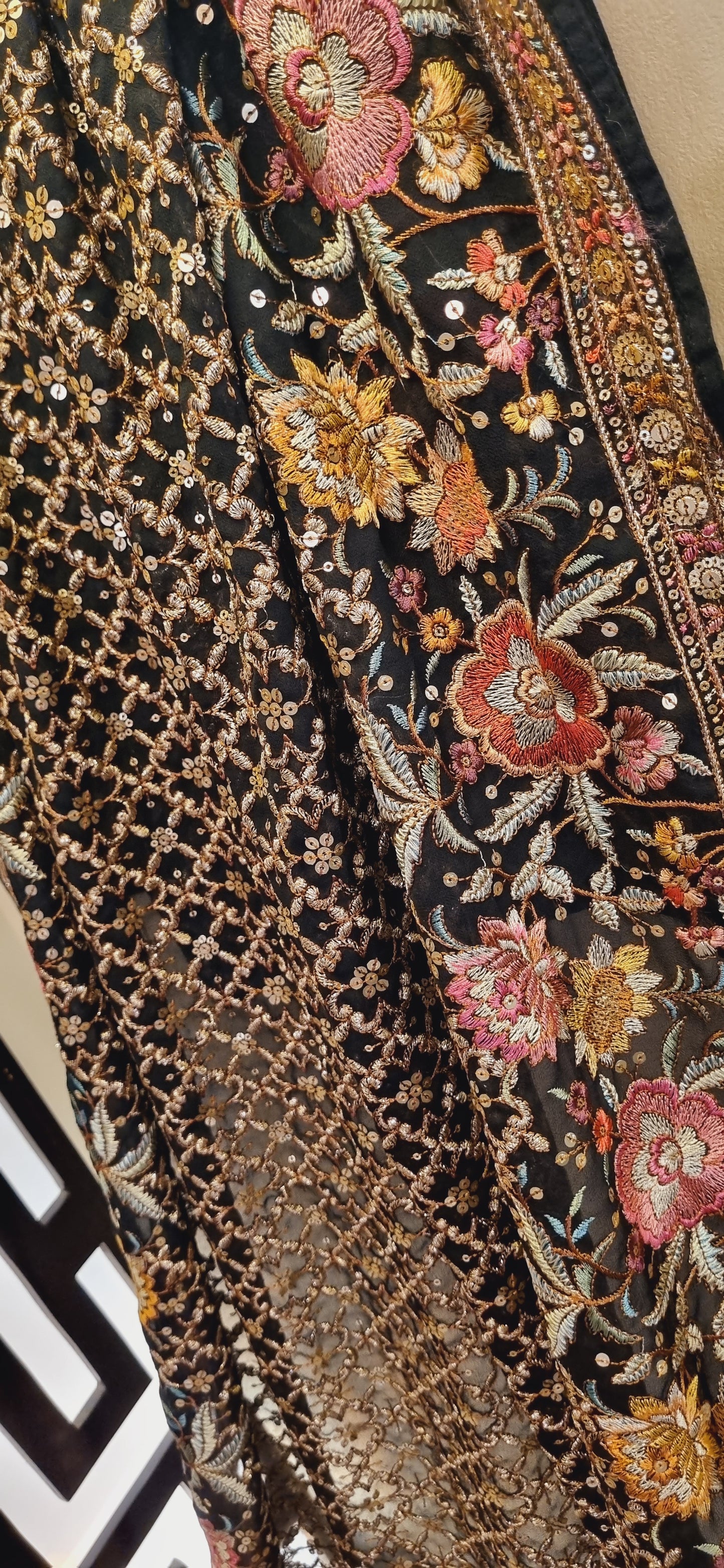 Pure georgette chiffon embroidered shawl