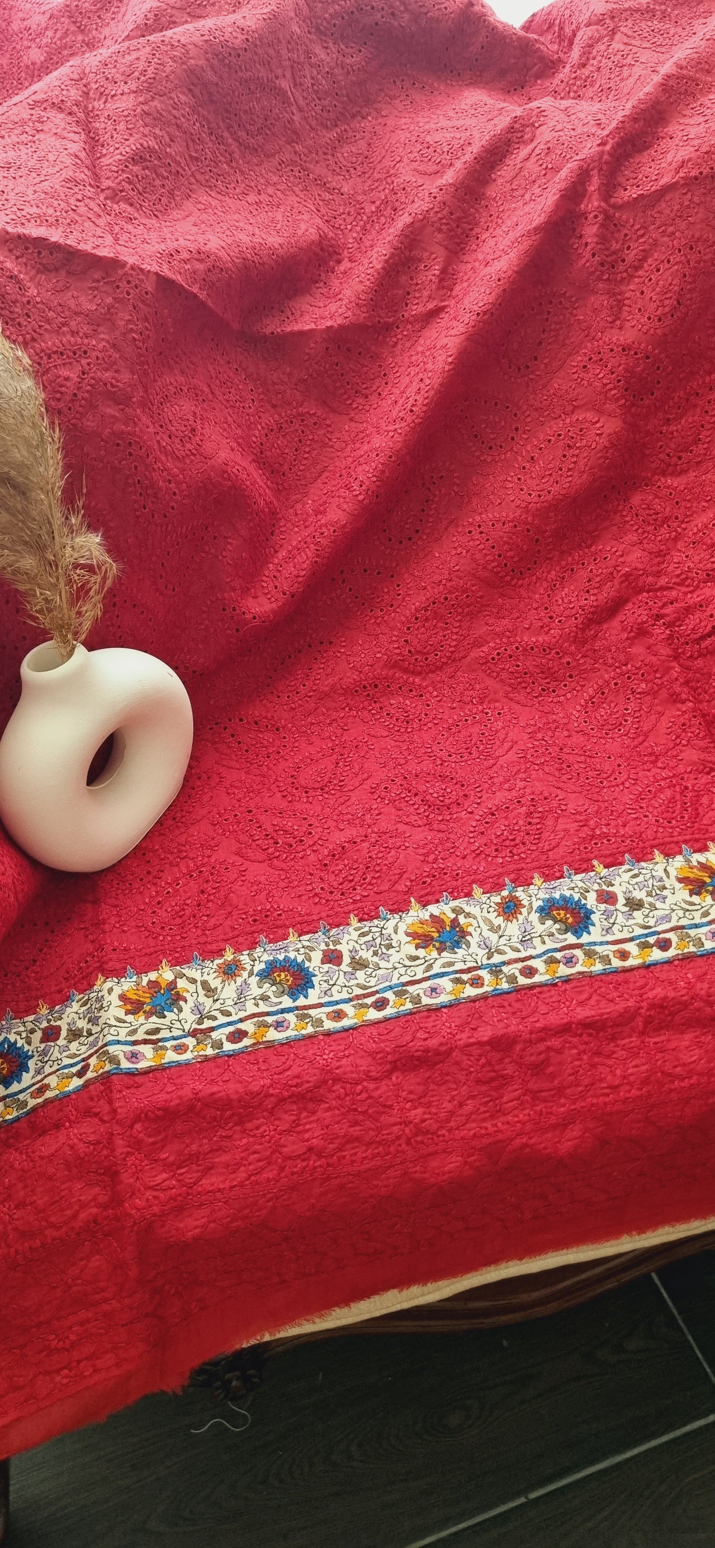 Sale, Chikankari shirt piece with kalamkar border