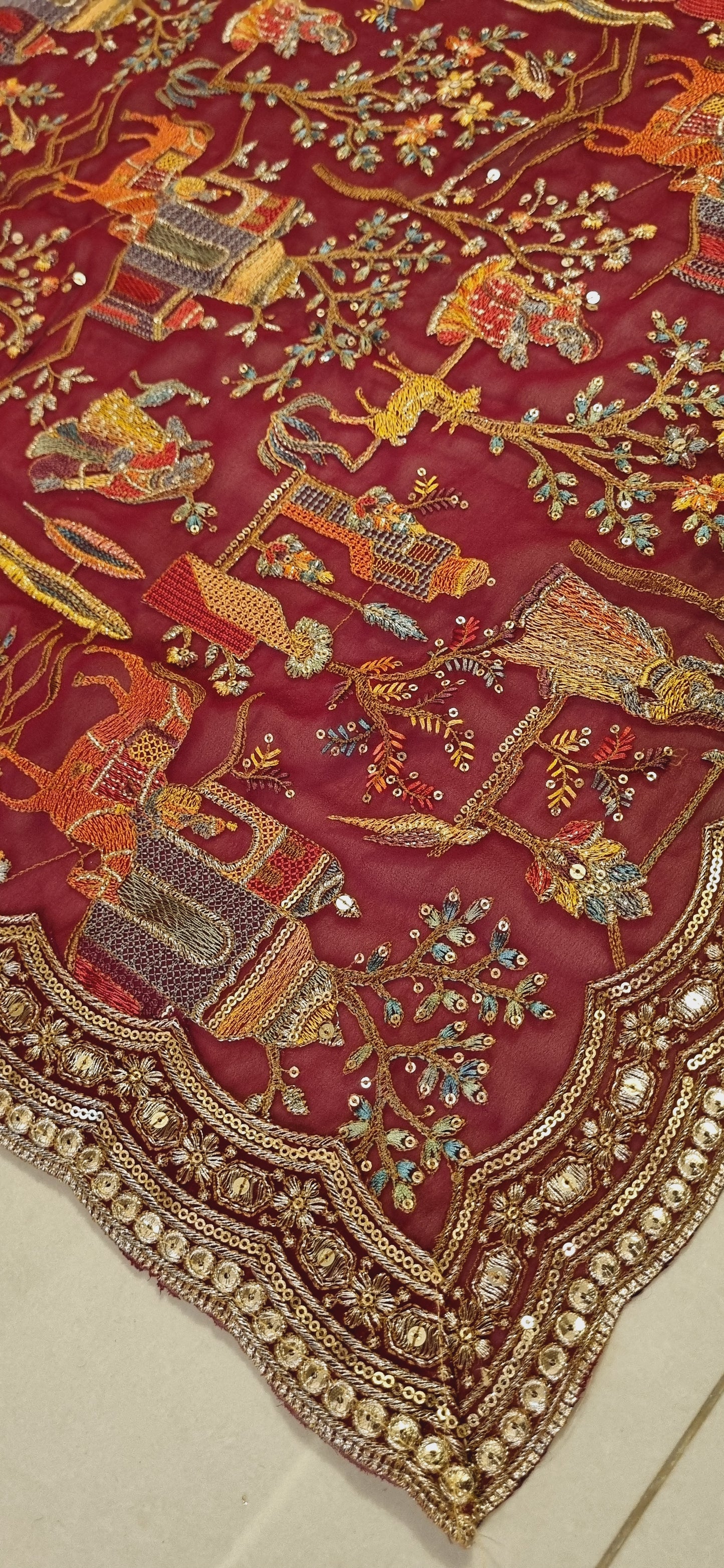 Shikargah kalamkar georgete dupata