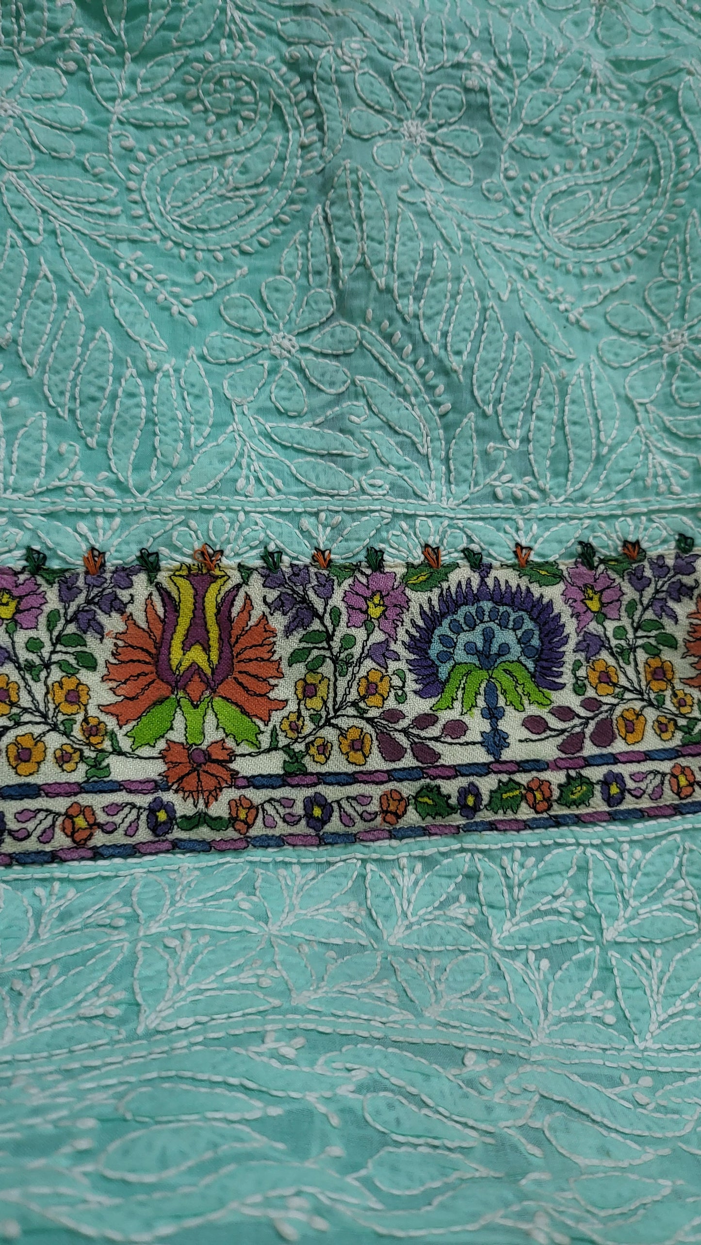 Chikankari shirt : kalamkari border