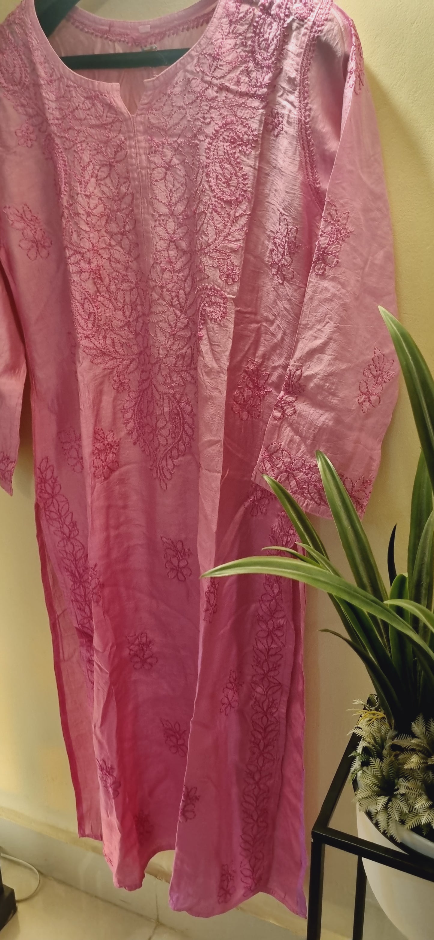 Two tone cotton silk chikankari kurta