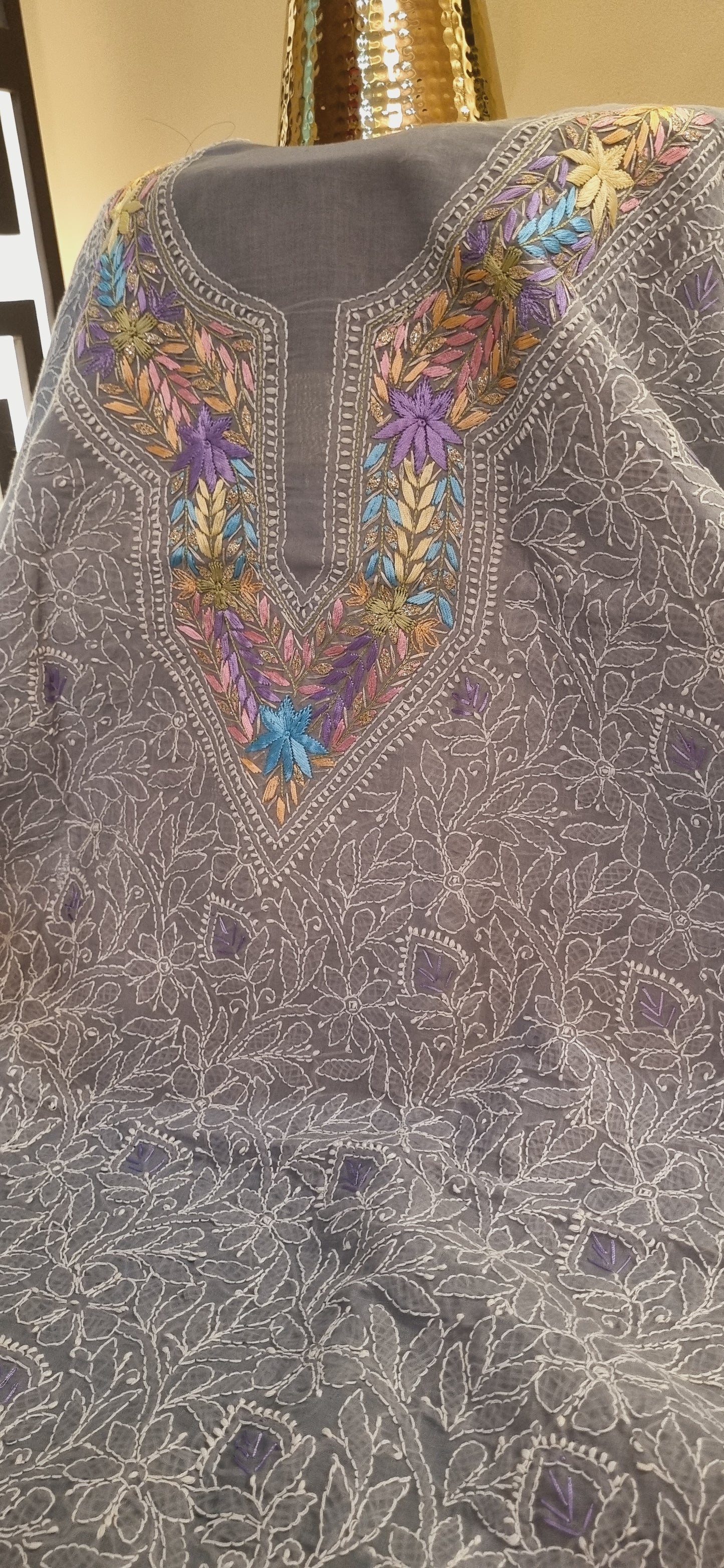 Parsi gara hand embroidered chikankari shirt