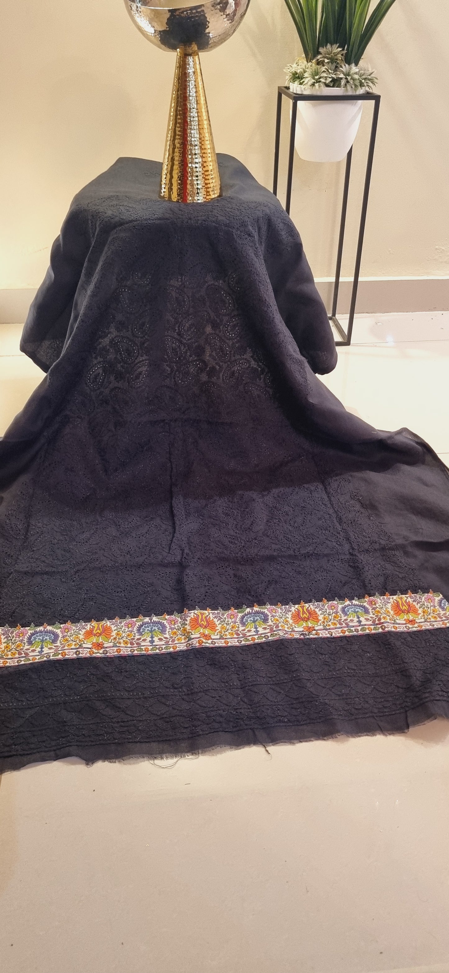 Chikankari shirt with kalamkar border