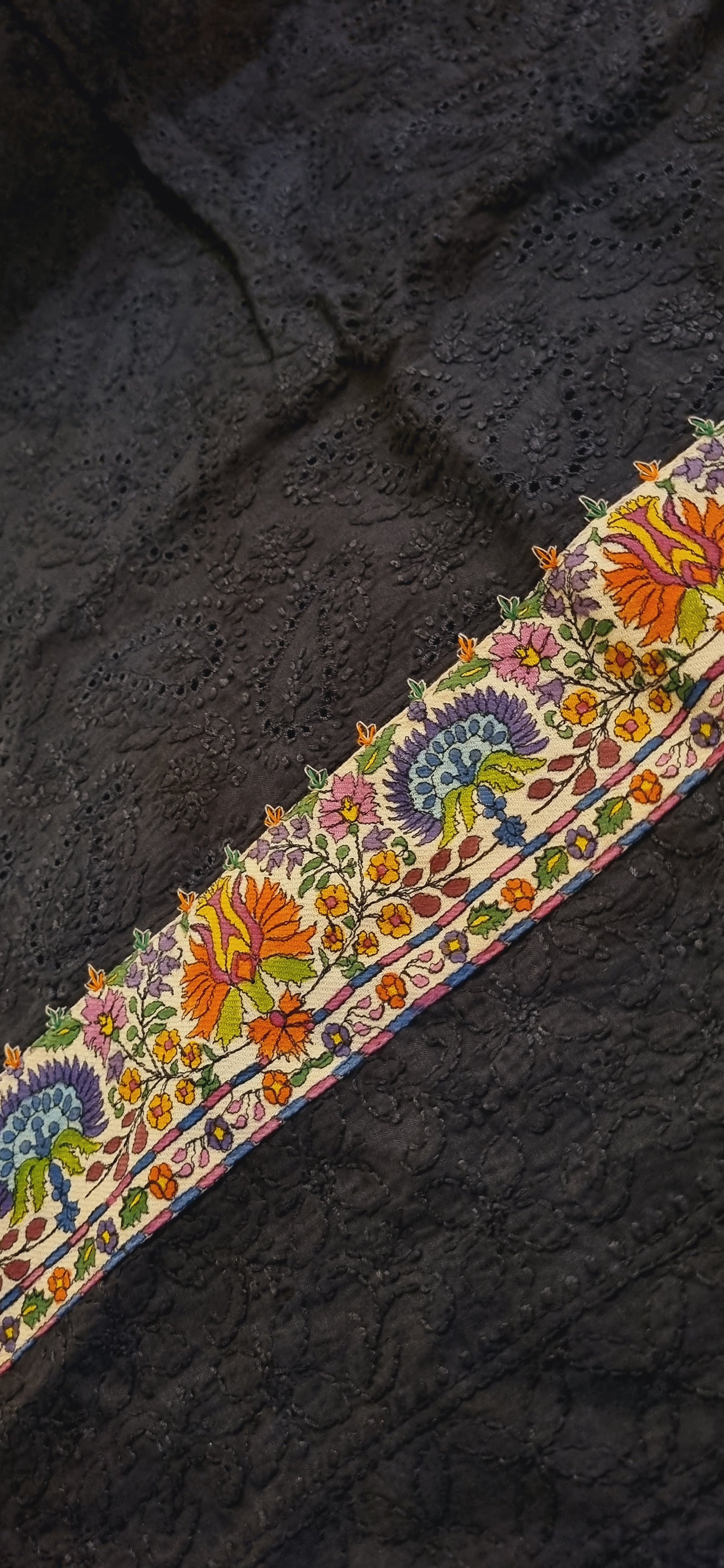 Chikankari shirt with kalamkar border
