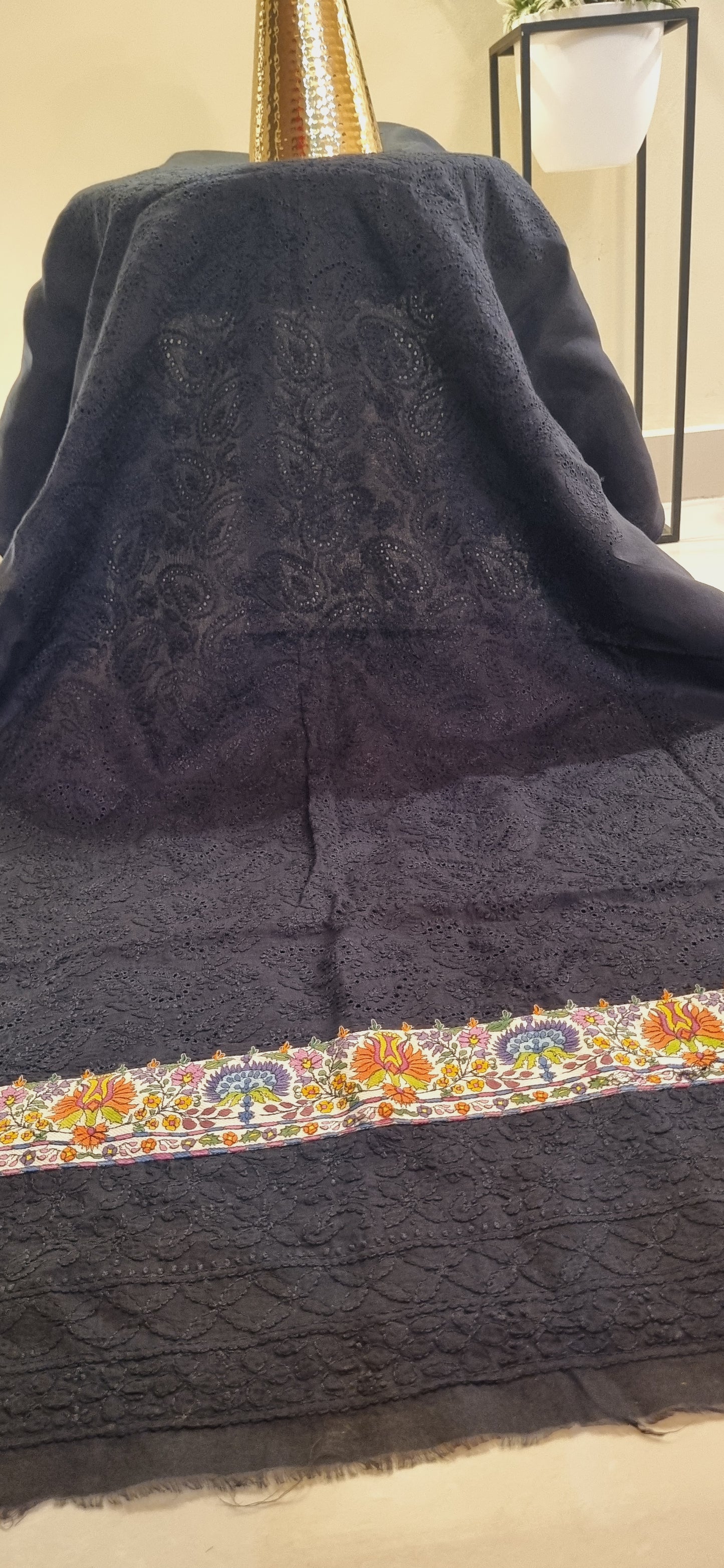 Chikankari shirt with kalamkar border