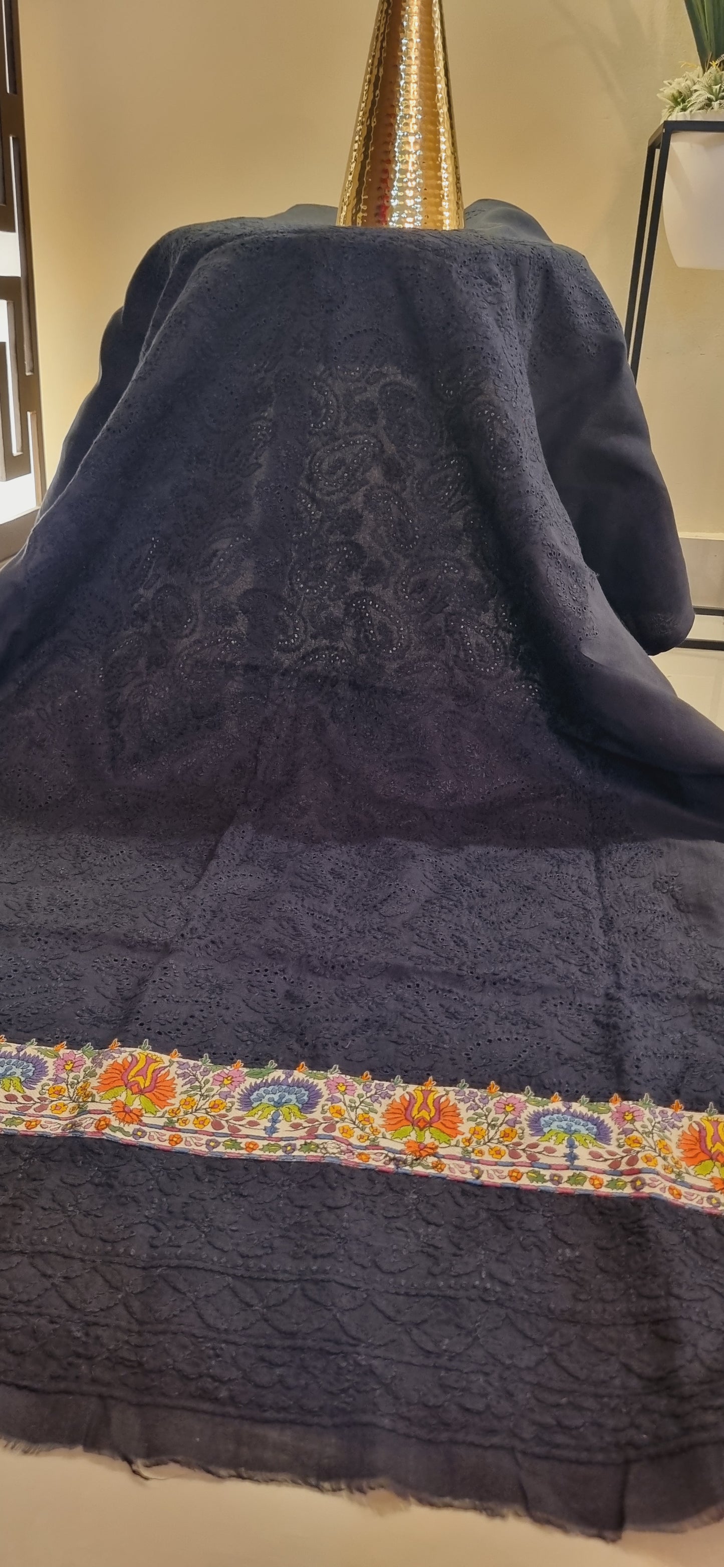 Chikankari shirt with kalamkar border