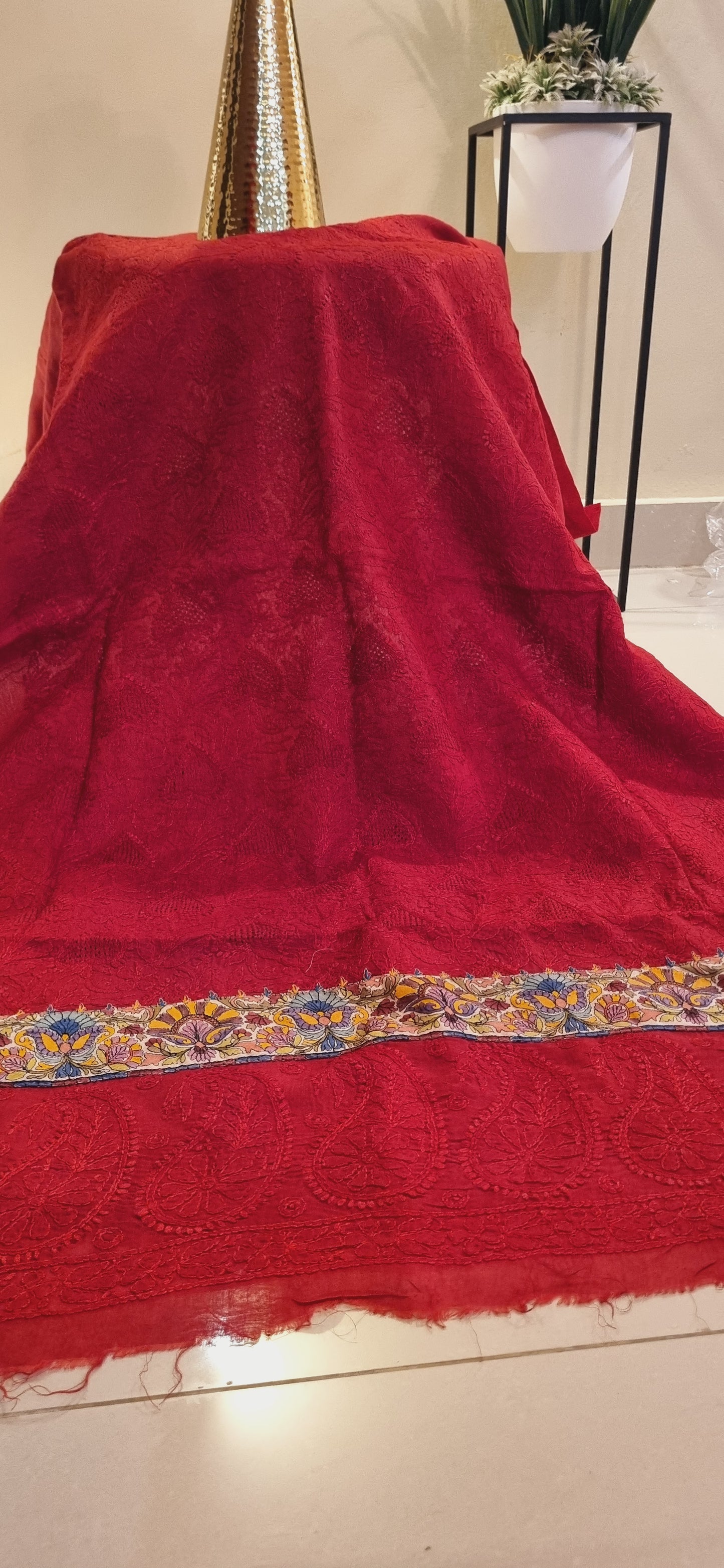 Chikankari shirt with kalamkar border