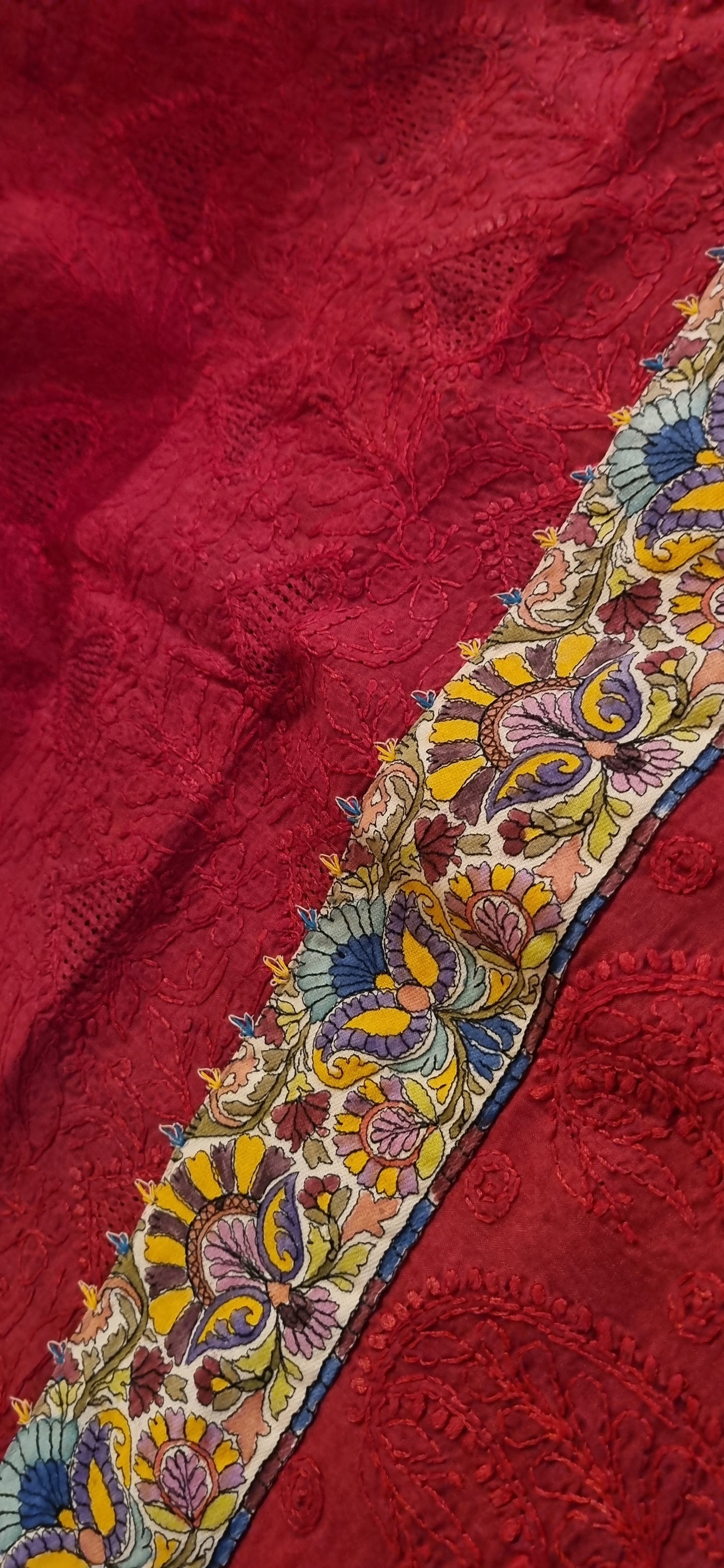 Chikankari shirt with kalamkar border