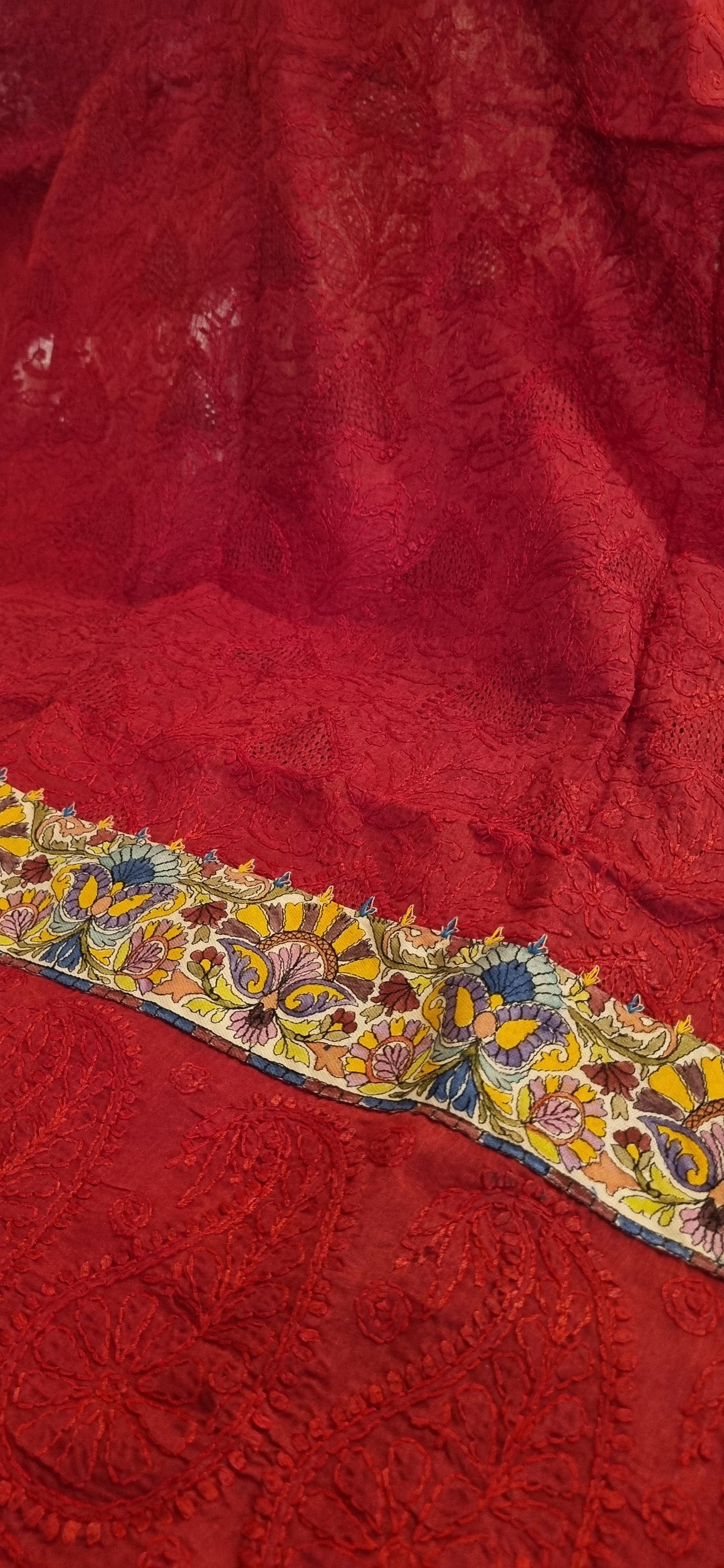 Chikankari shirt with kalamkar border