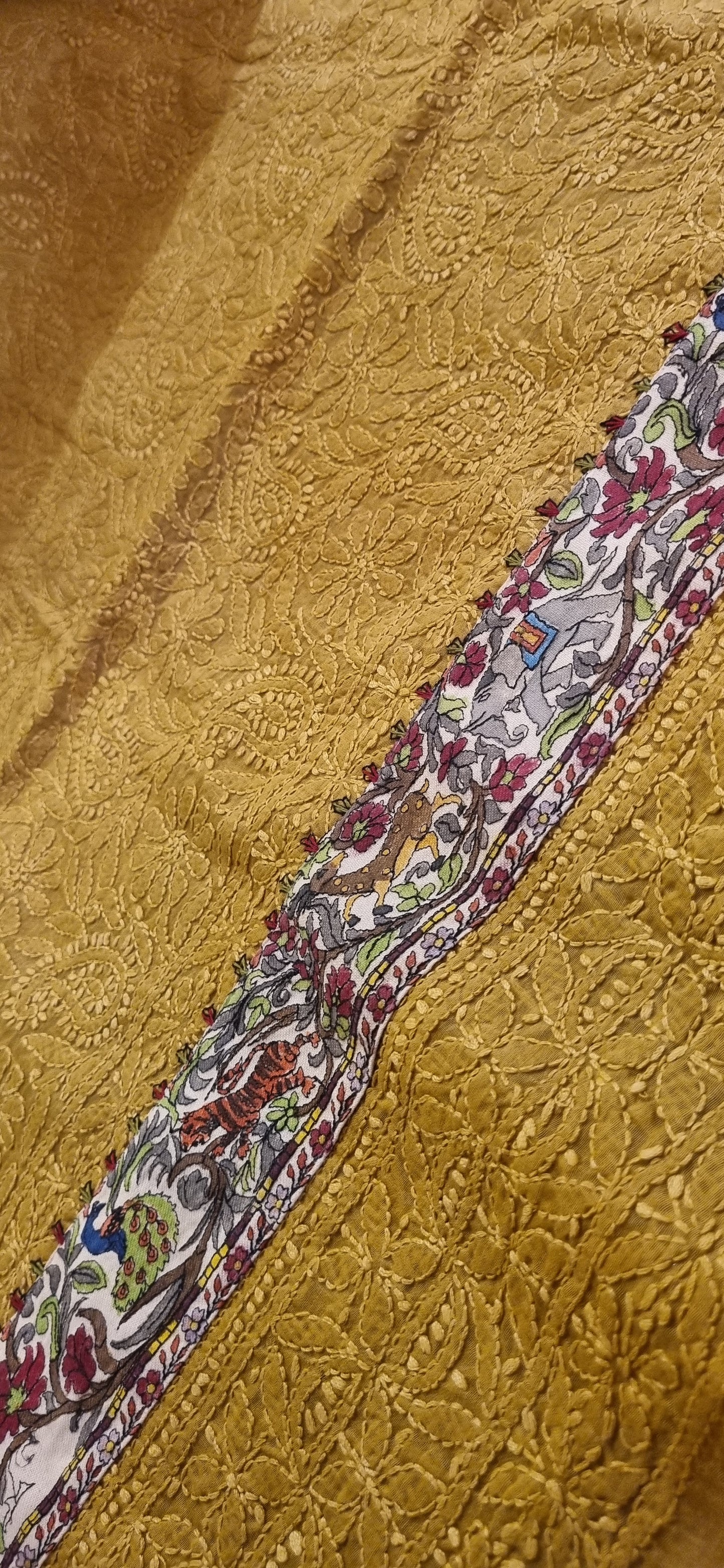 Chikankari shirt with kalamkar border