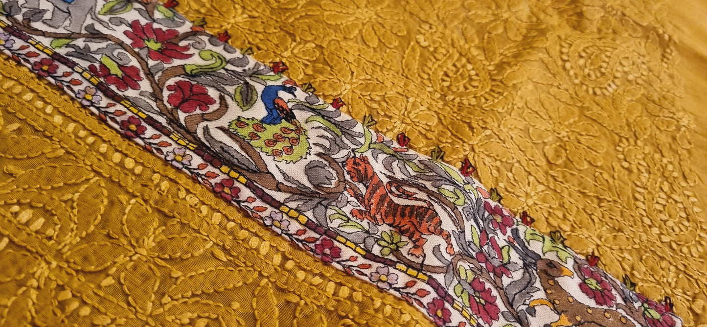 Chikankari shirt with kalamkar border
