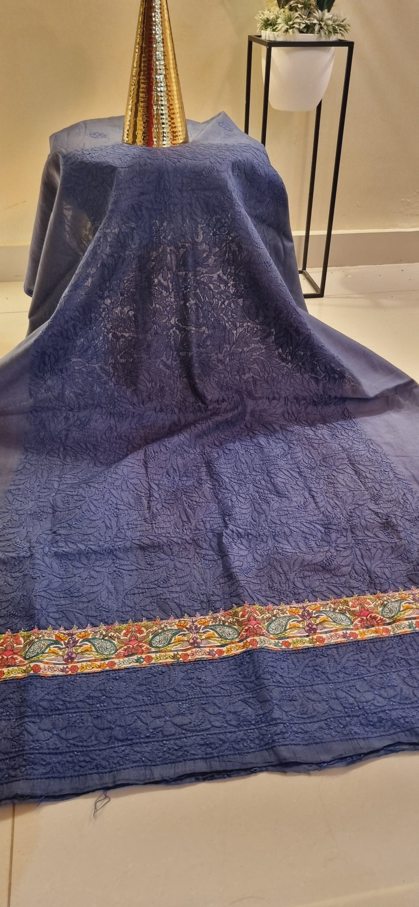 Chikankari shirt with kalamkar border