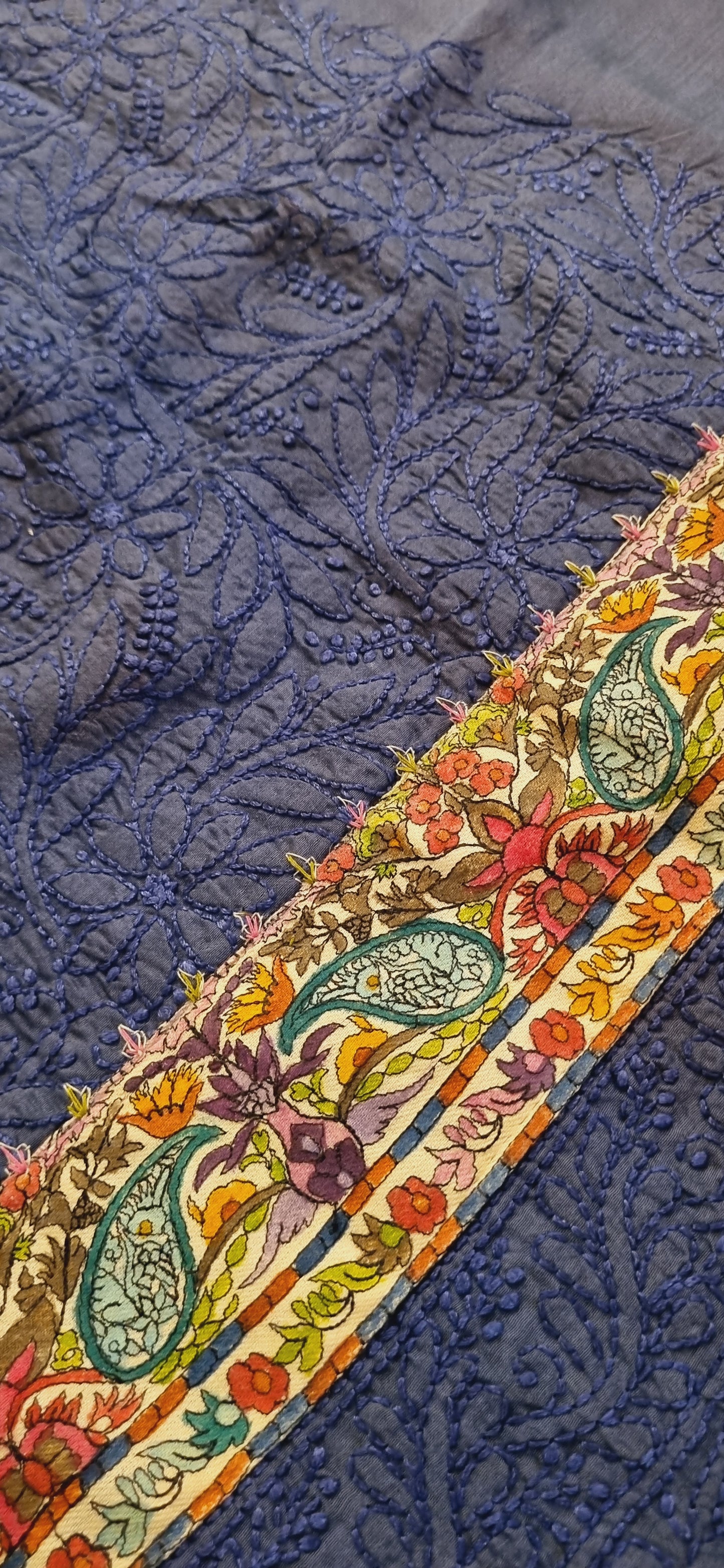 Chikankari shirt with kalamkar border