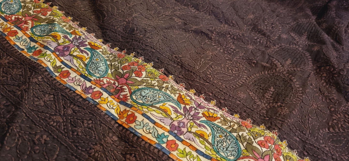 Chikankari shirt with kalamkar border