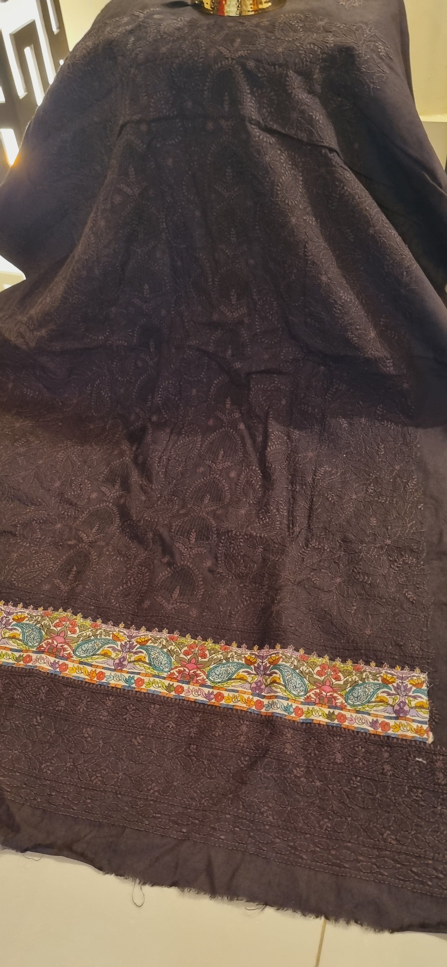 Chikankari shirt with kalamkar border