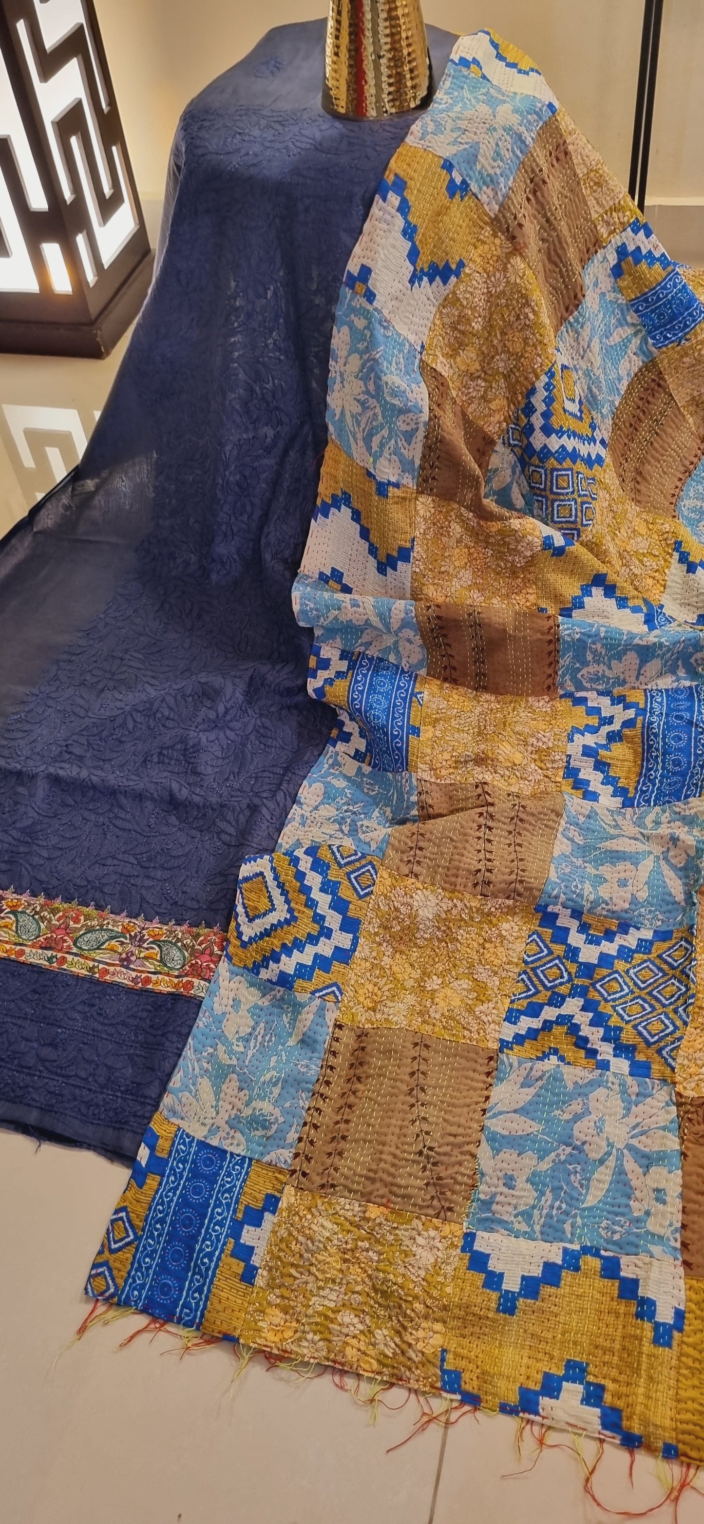 Chikankari shirt kantha dupata