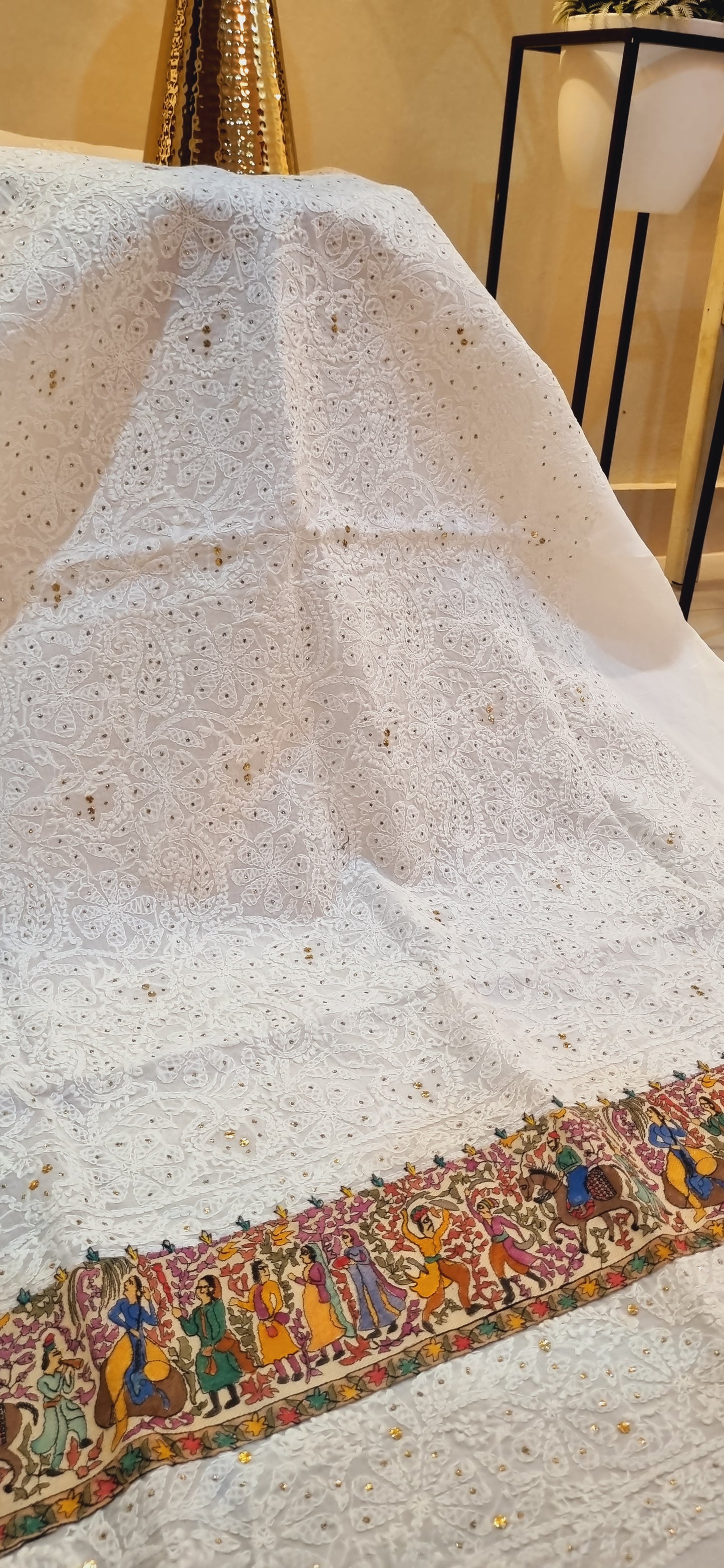 Chikankari shirt with kantha dupata