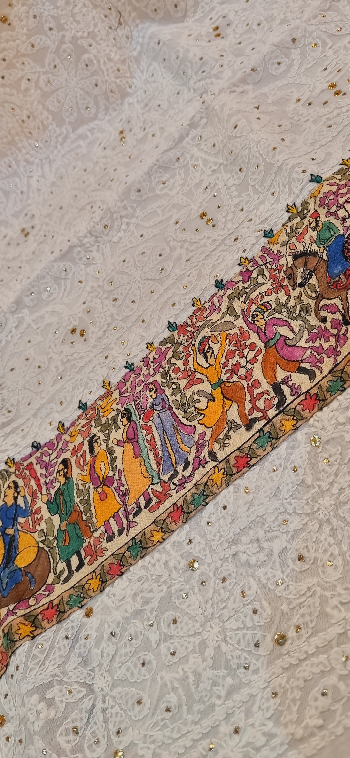 Chikankari shirt with kantha dupata