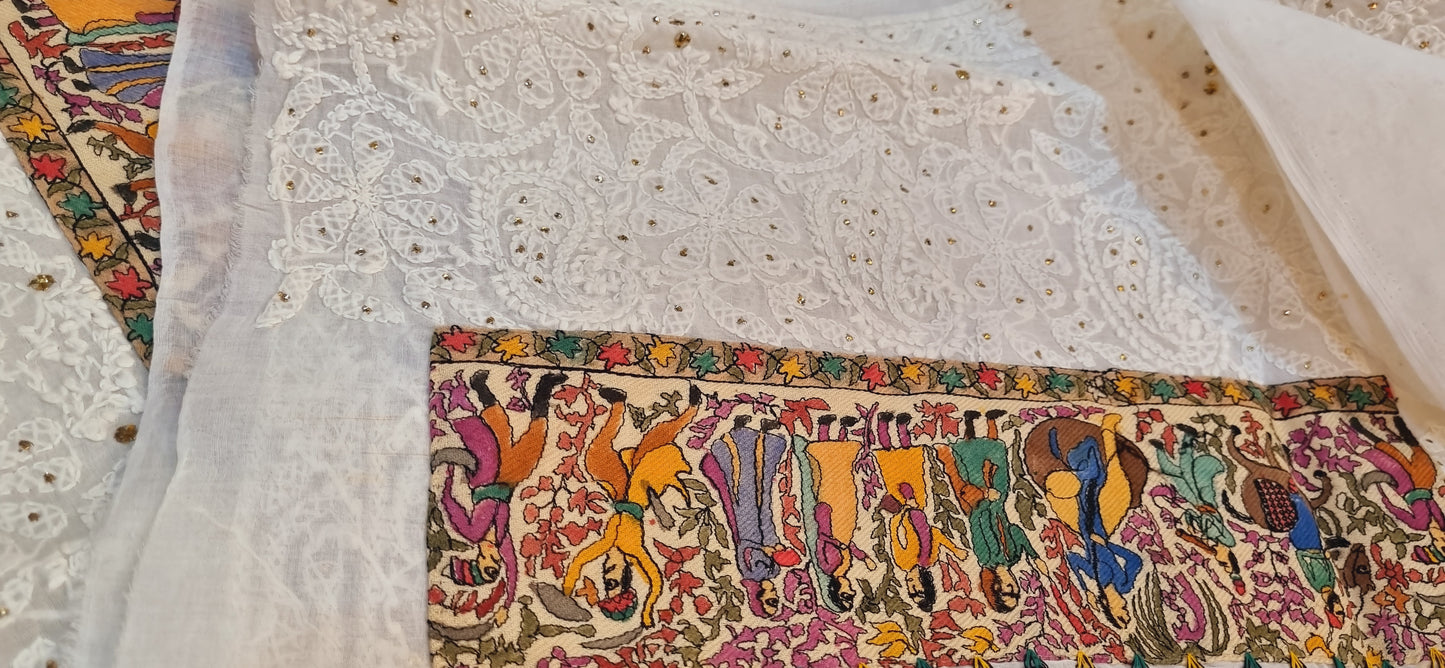 Chikankari shirt with kantha dupata