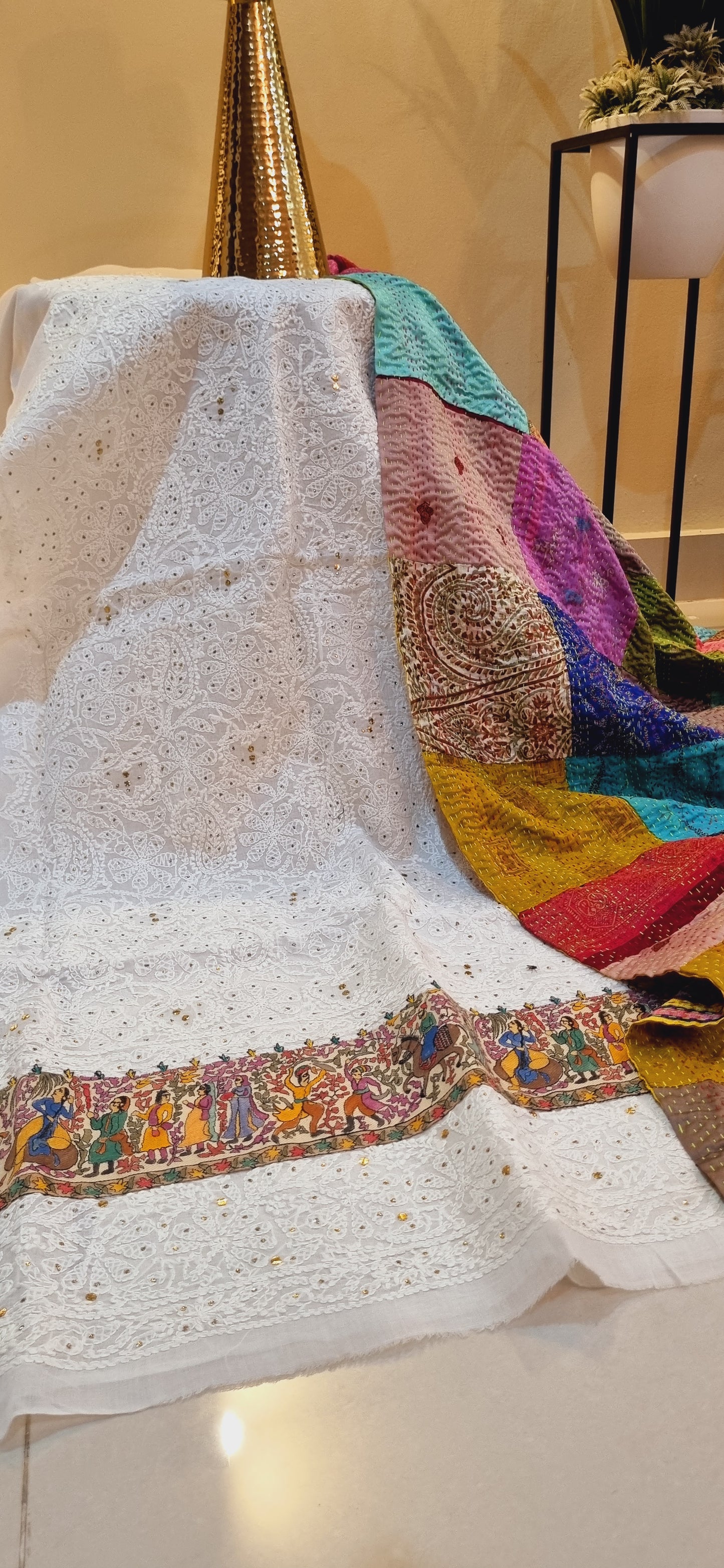 Chikankari shirt with kantha dupata