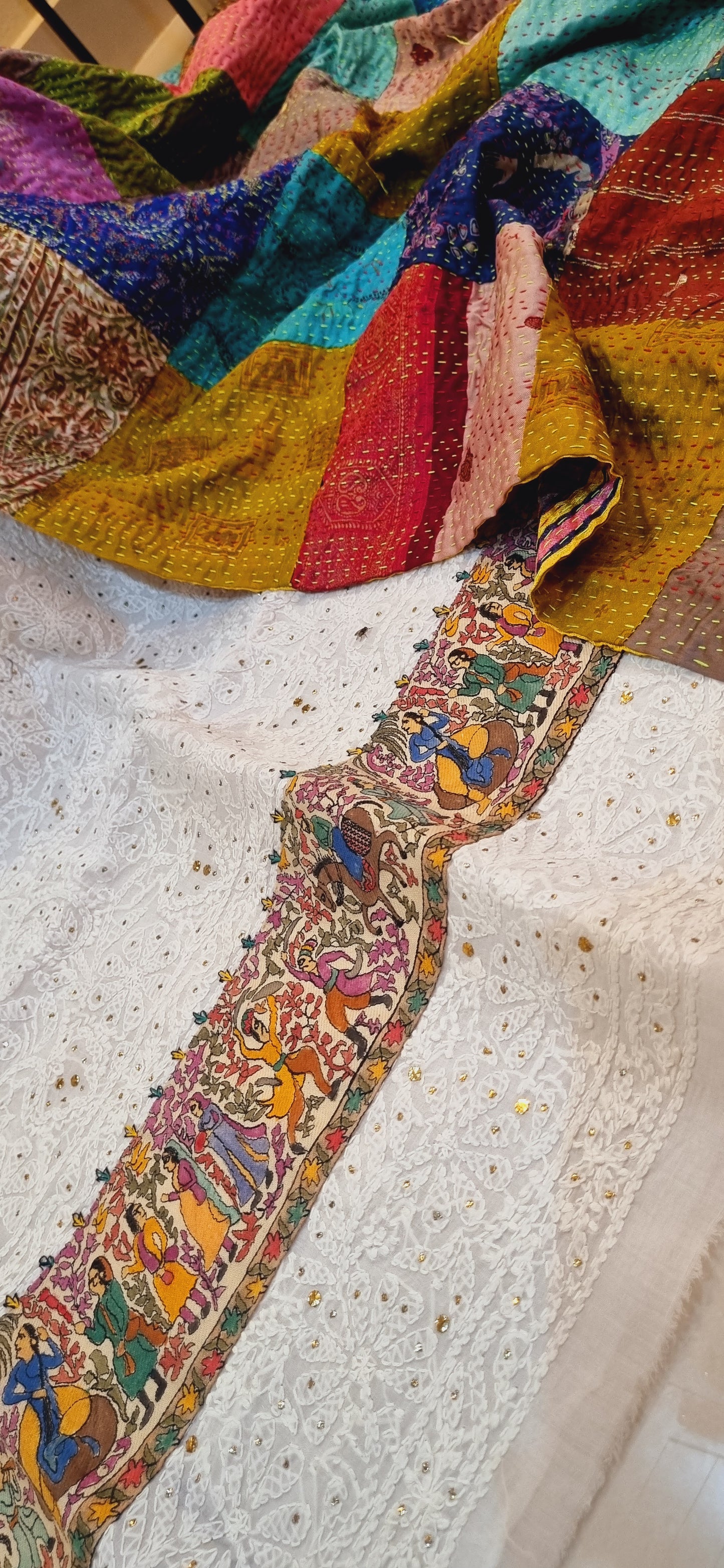 Chikankari shirt with kantha dupata