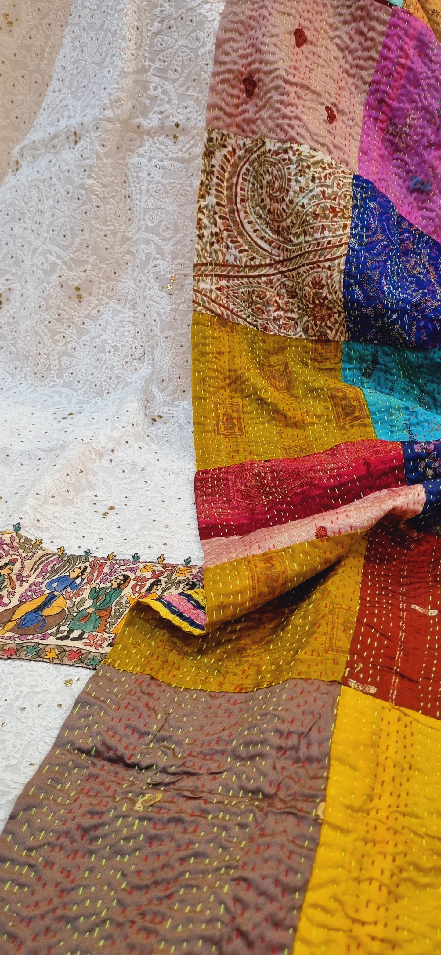 Chikankari shirt with kantha dupata