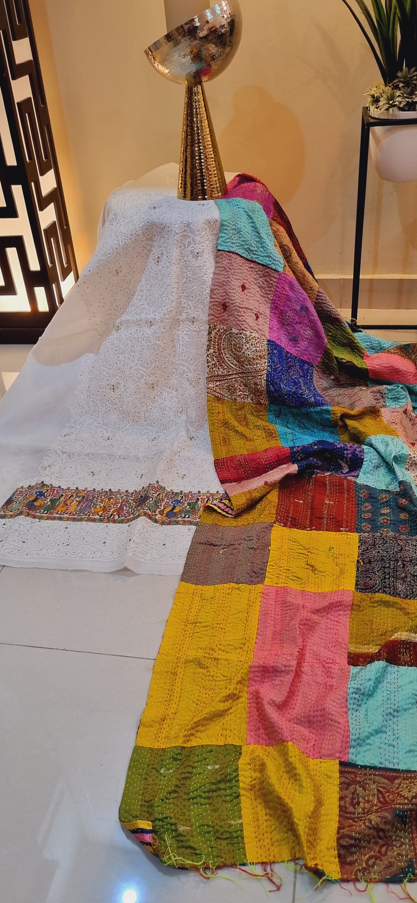Chikankari shirt with kantha dupata