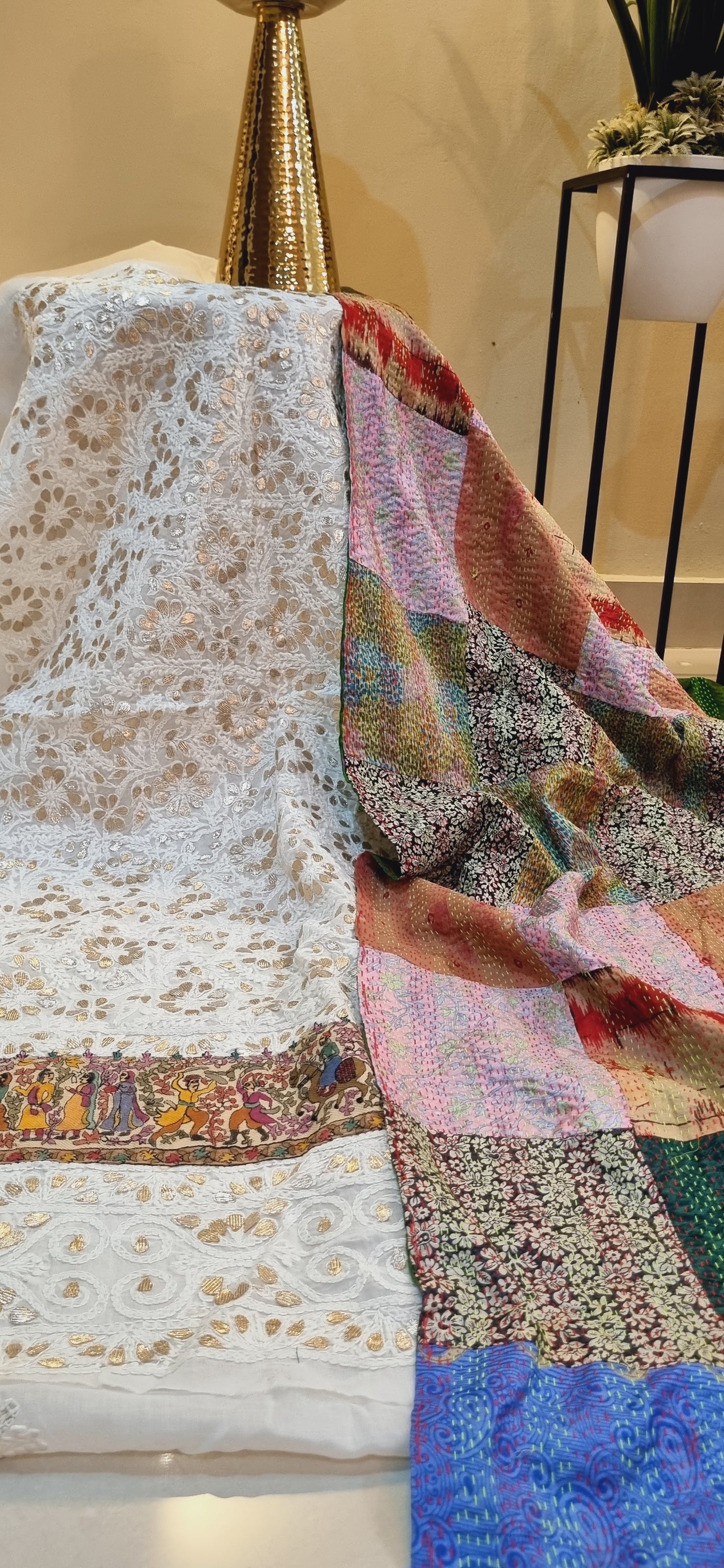 Chikankari shirt with kantha dupata