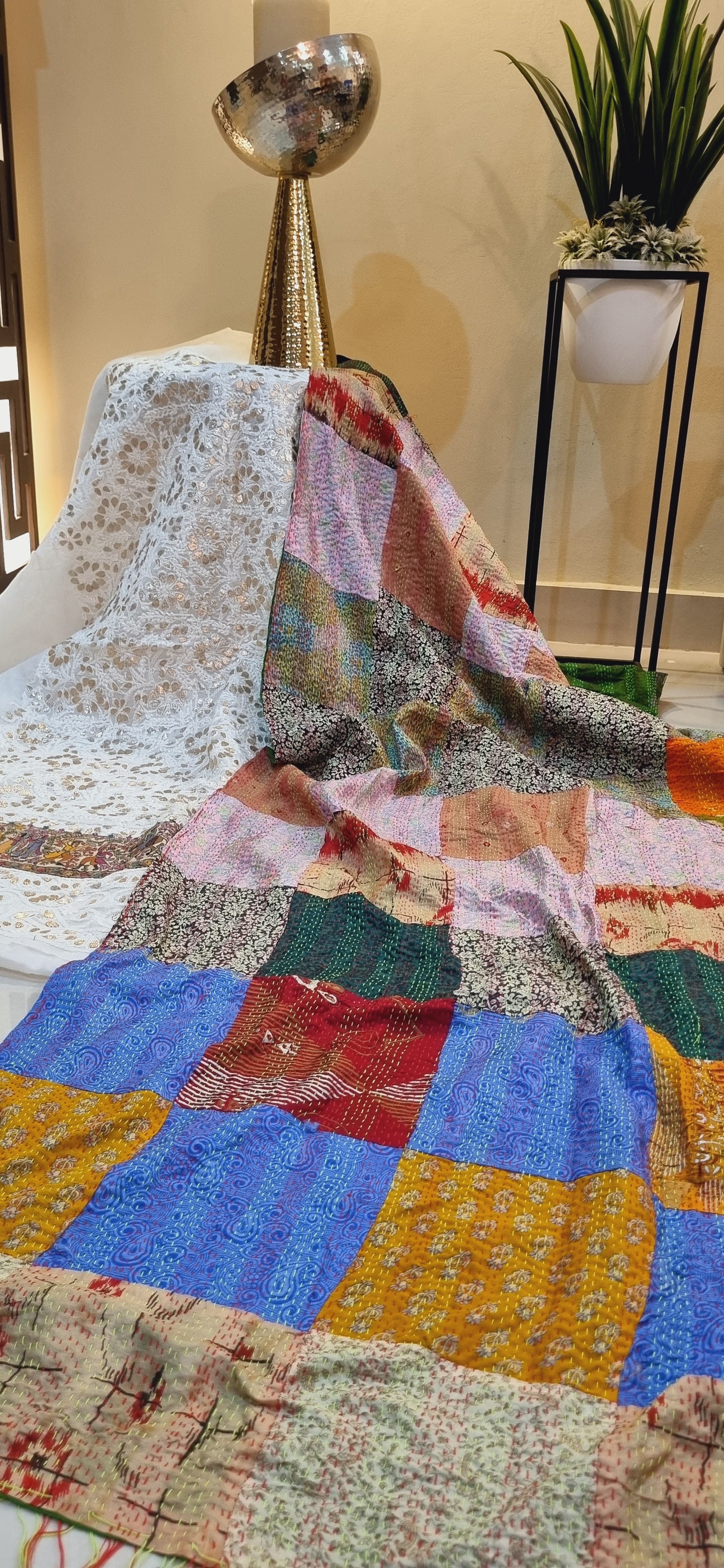 Chikankari shirt with kantha dupata