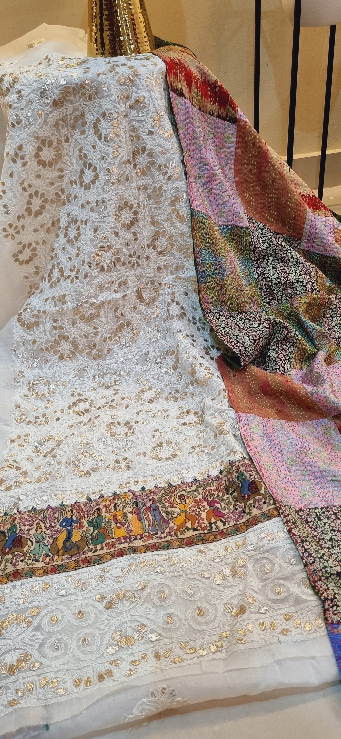 Chikankari shirt with kantha dupata