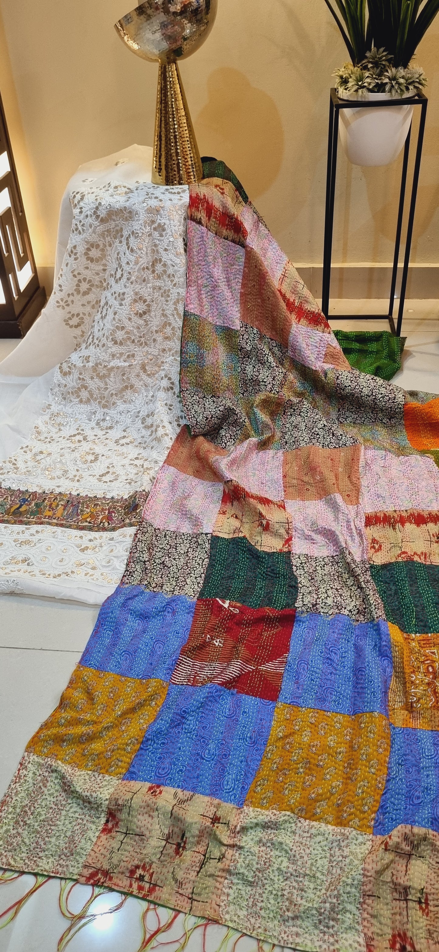 Chikankari shirt with kantha dupata