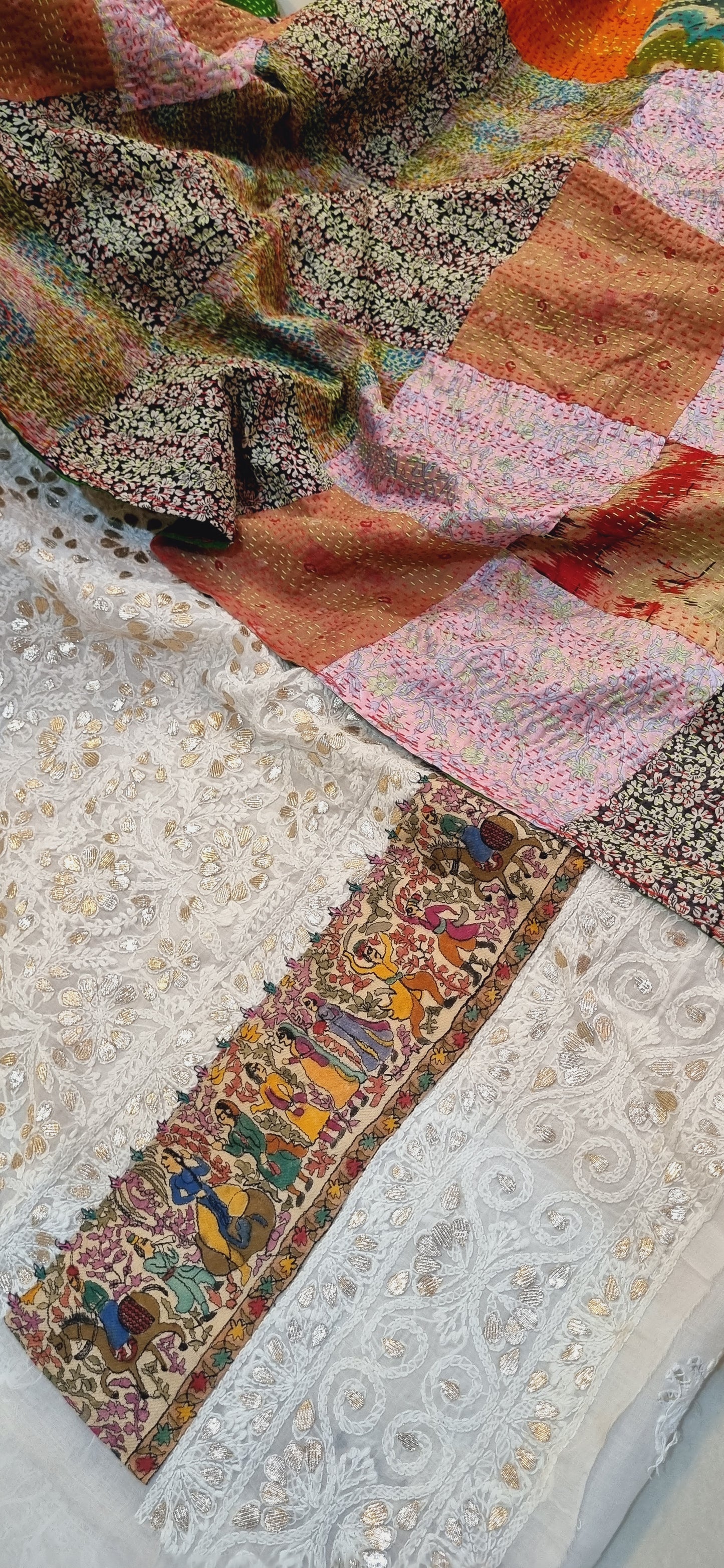 Chikankari shirt with kantha dupata