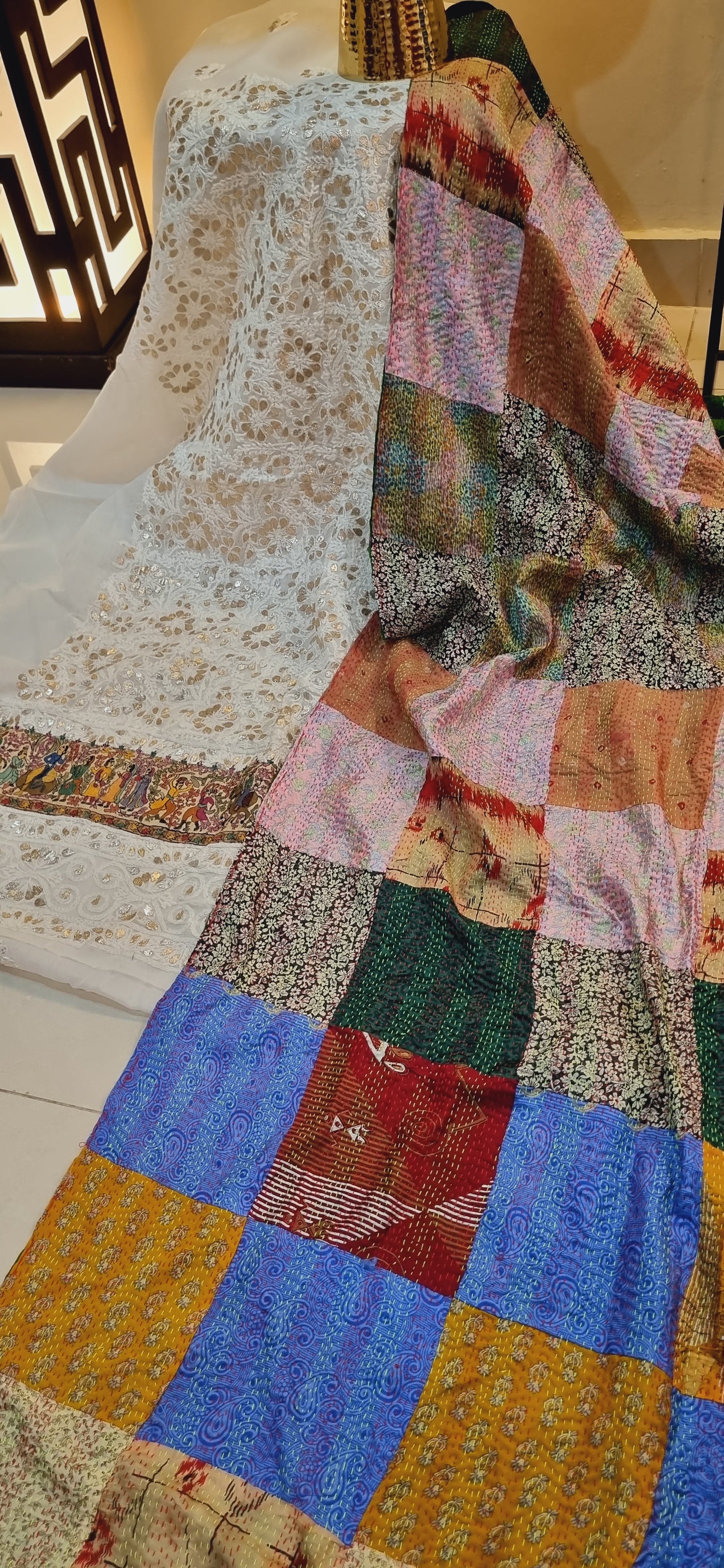 Chikankari shirt with kantha dupata