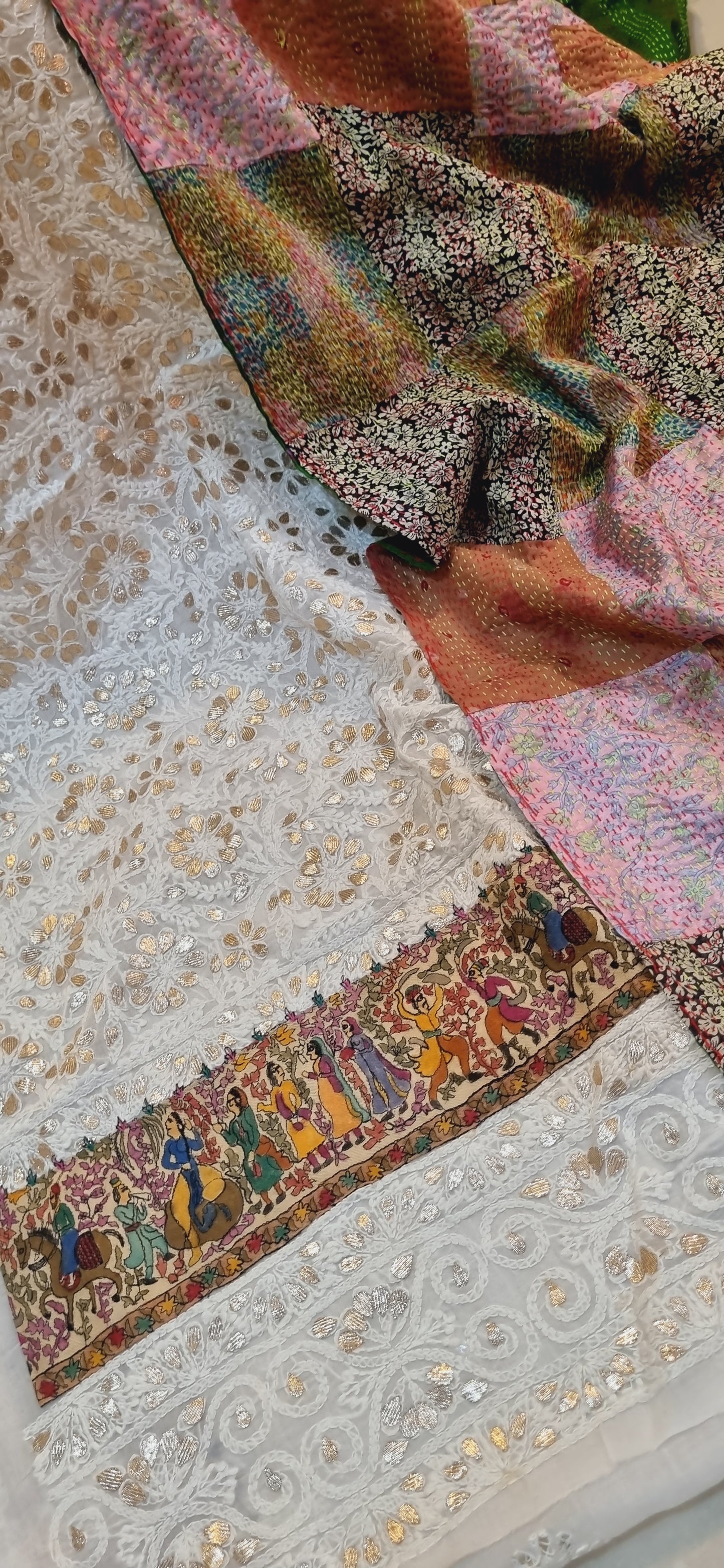 Chikankari shirt with kantha dupata