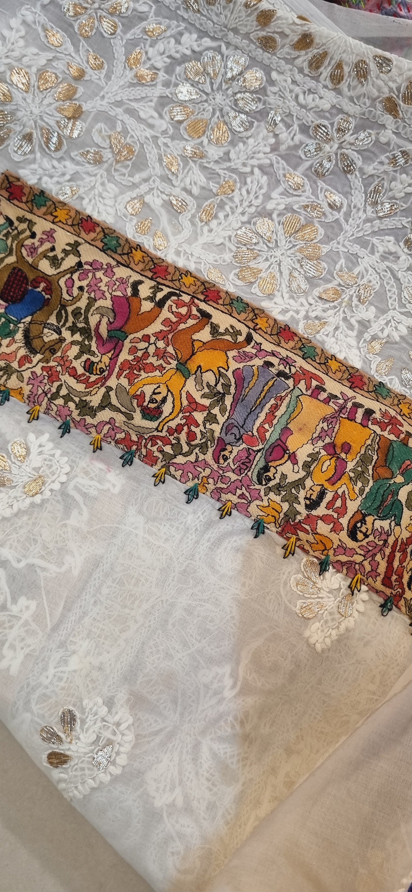 Chikankari shirt with kantha dupata