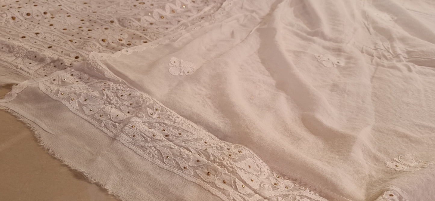 Chikankari kamdani Chiffon suit