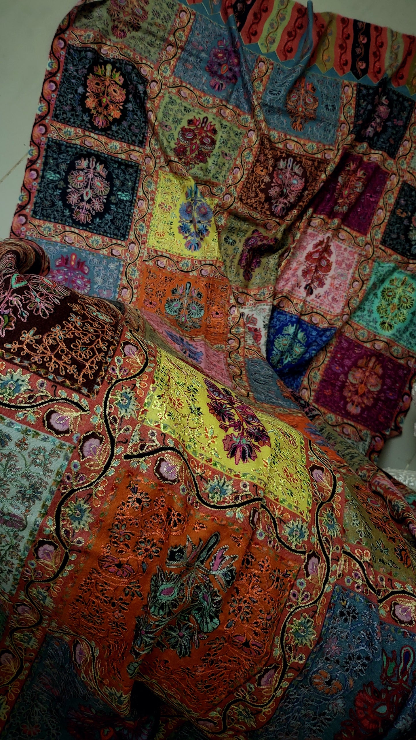 Reelkaar kalamkari shawl: Embroidered