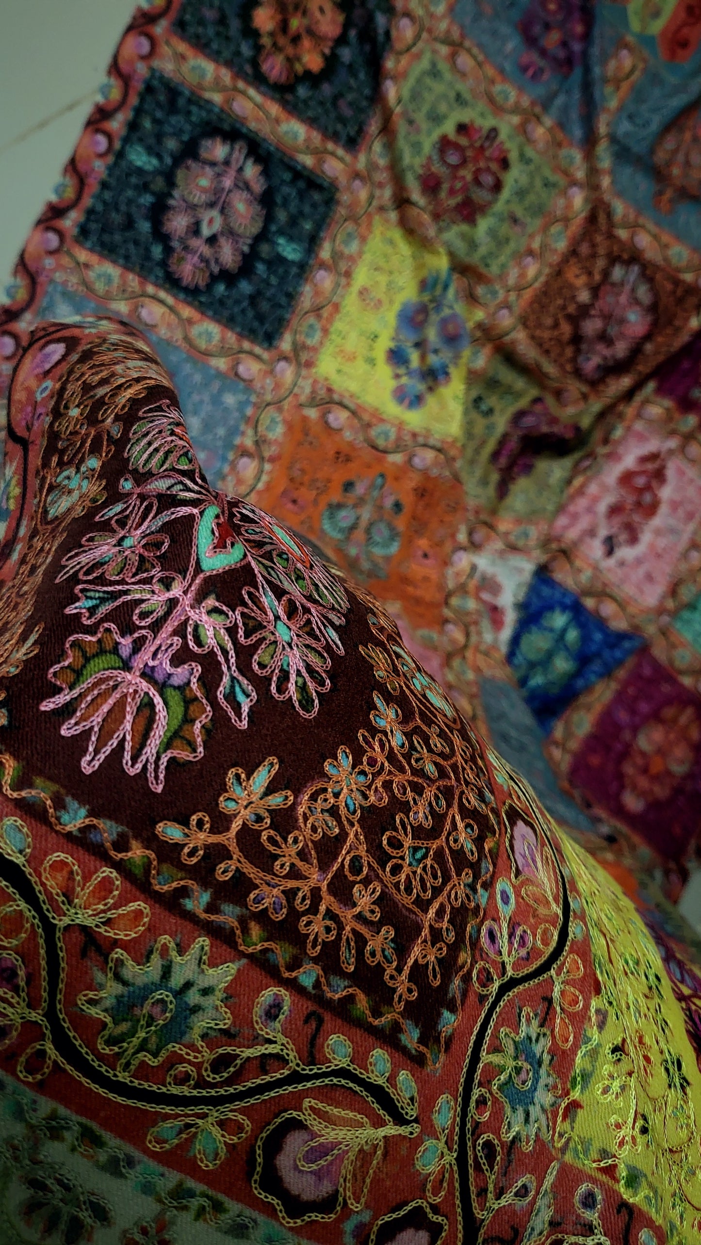 Reelkaar kalamkari shawl: Embroidered
