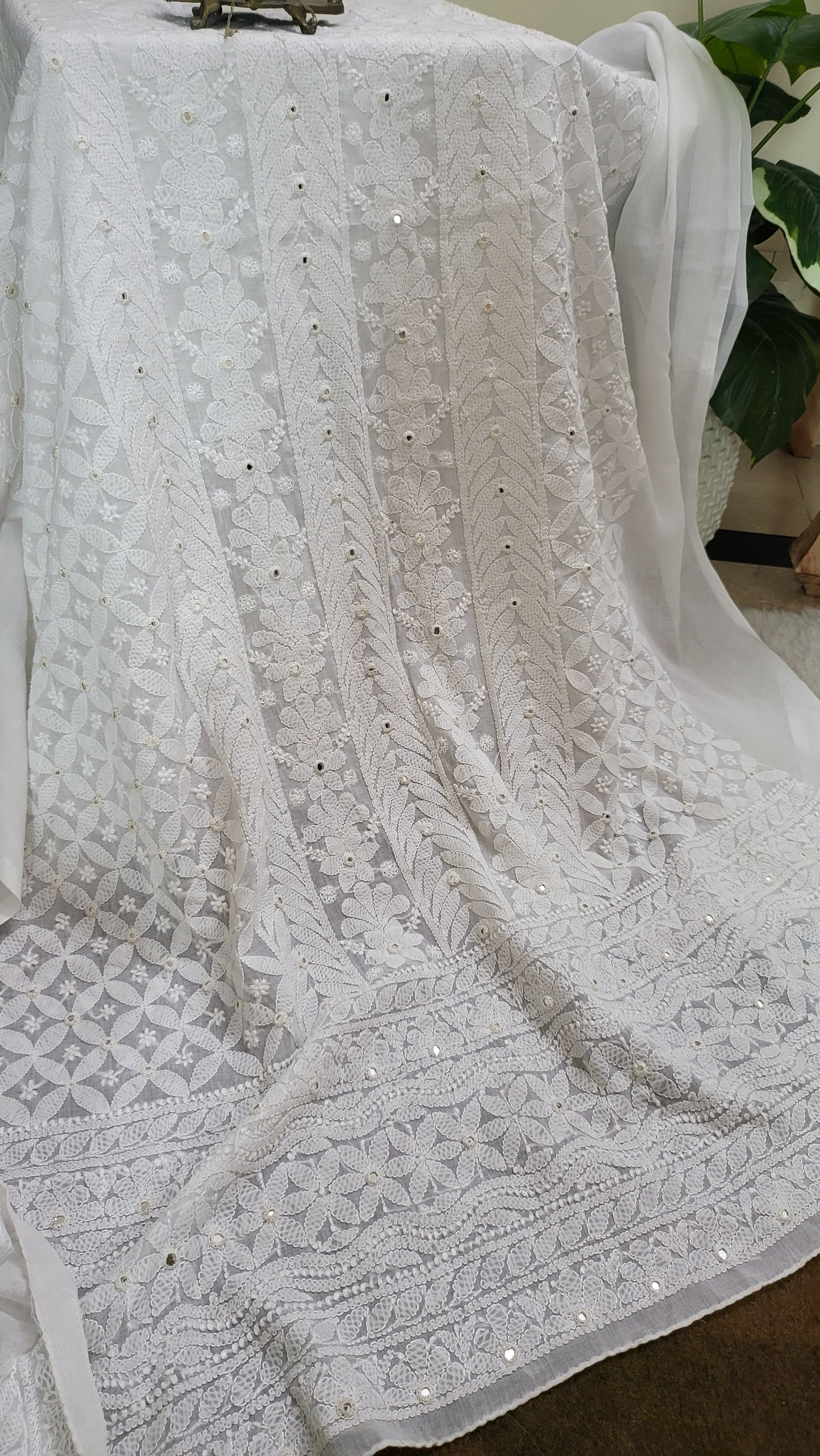 White : chikankari with mirror work