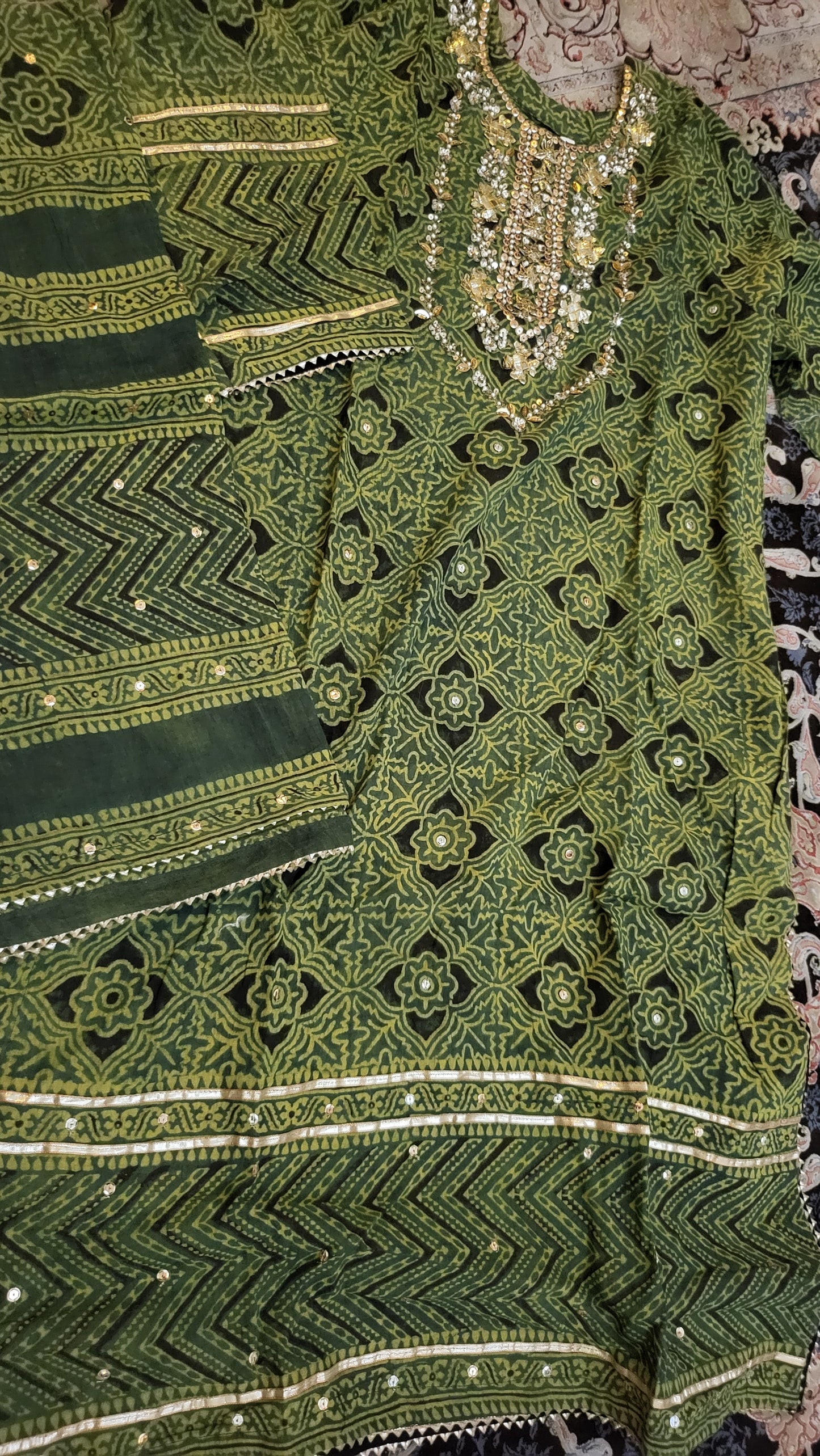 Ajrak lawn suit : Hand made