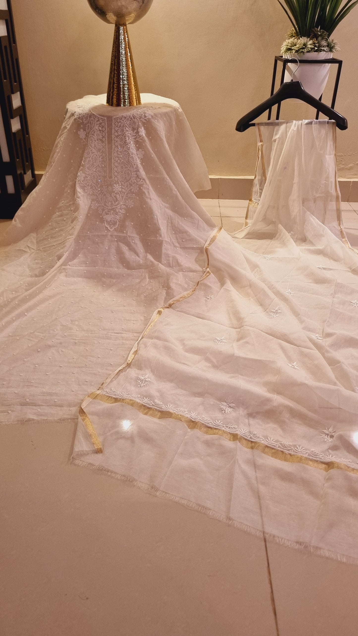 Mul chanderi chikankari suit