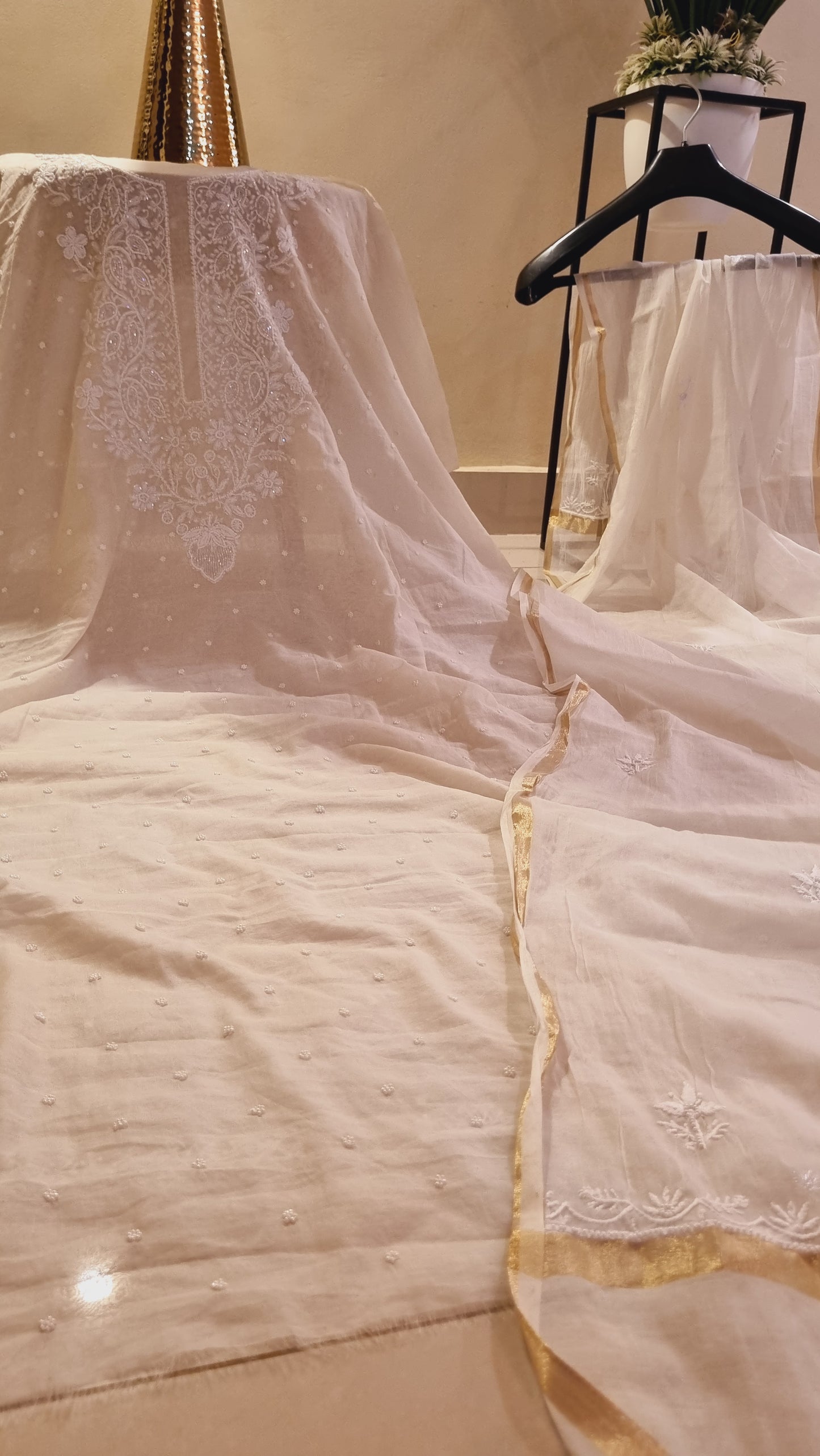 Mul chanderi chikankari suit