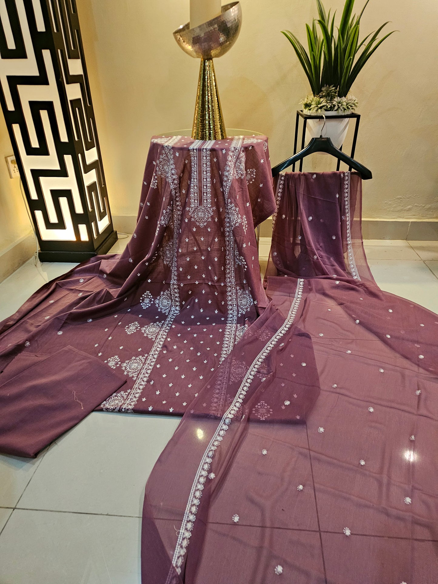 Lawn embroidered three piece