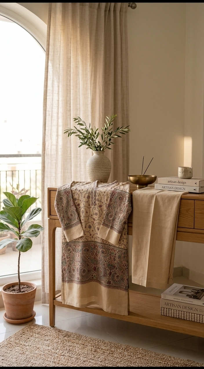 Hand embroidered two piece: woollen pashmina