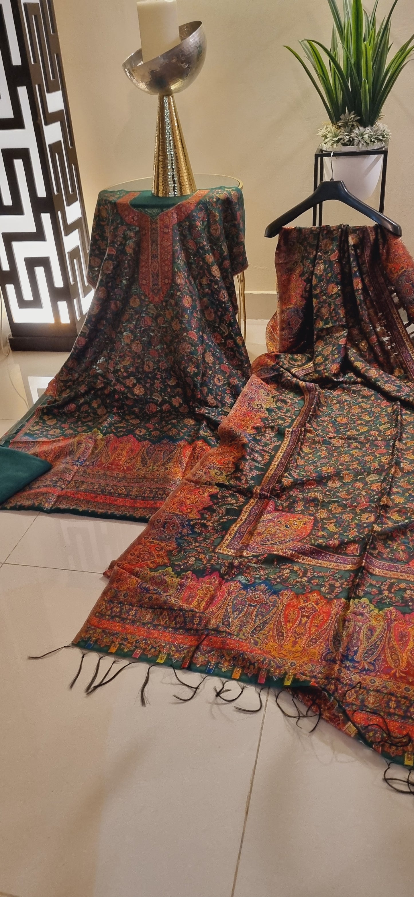 Three piece silk kaani suit