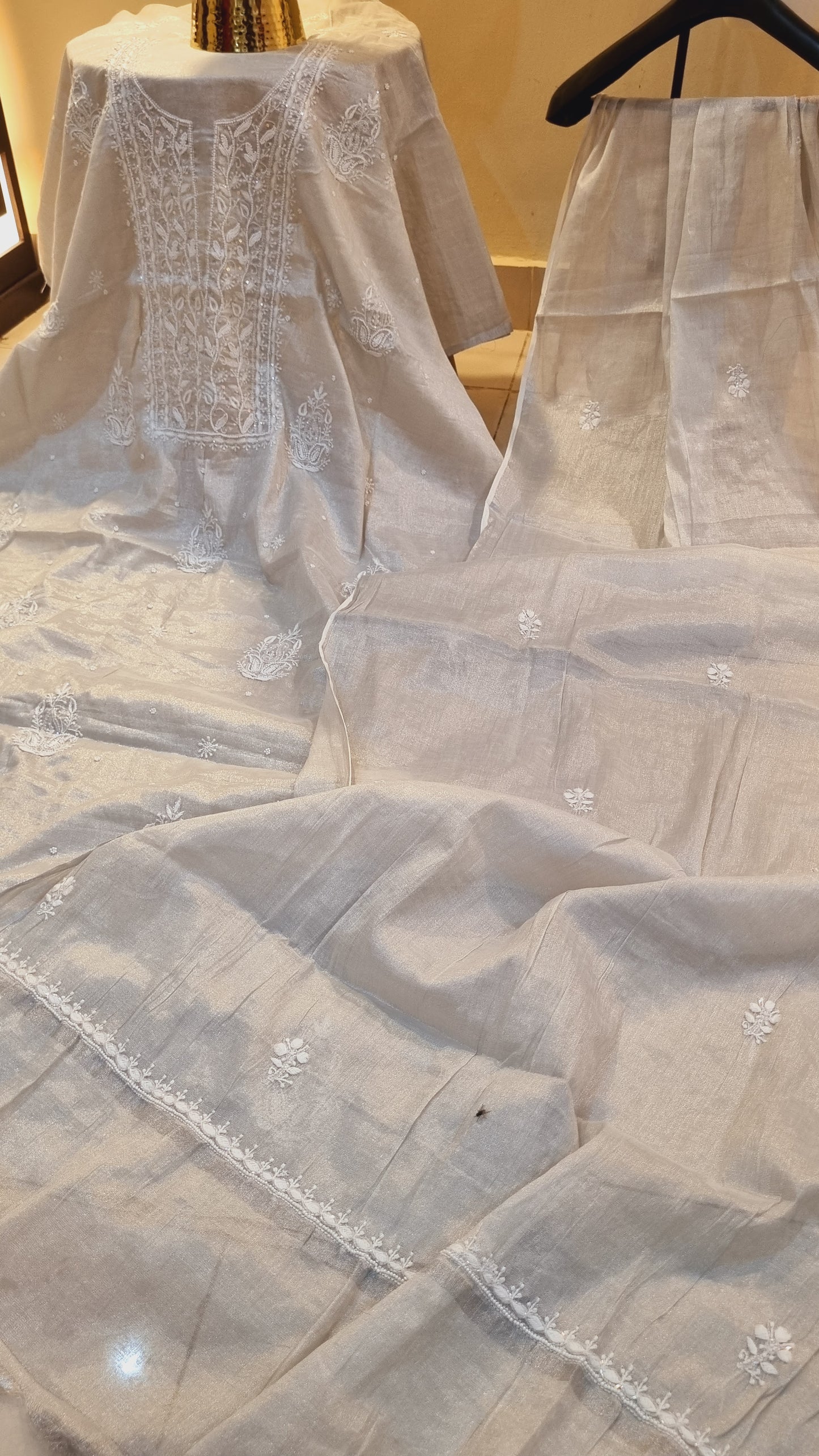 Chanderi silk chikankari suit