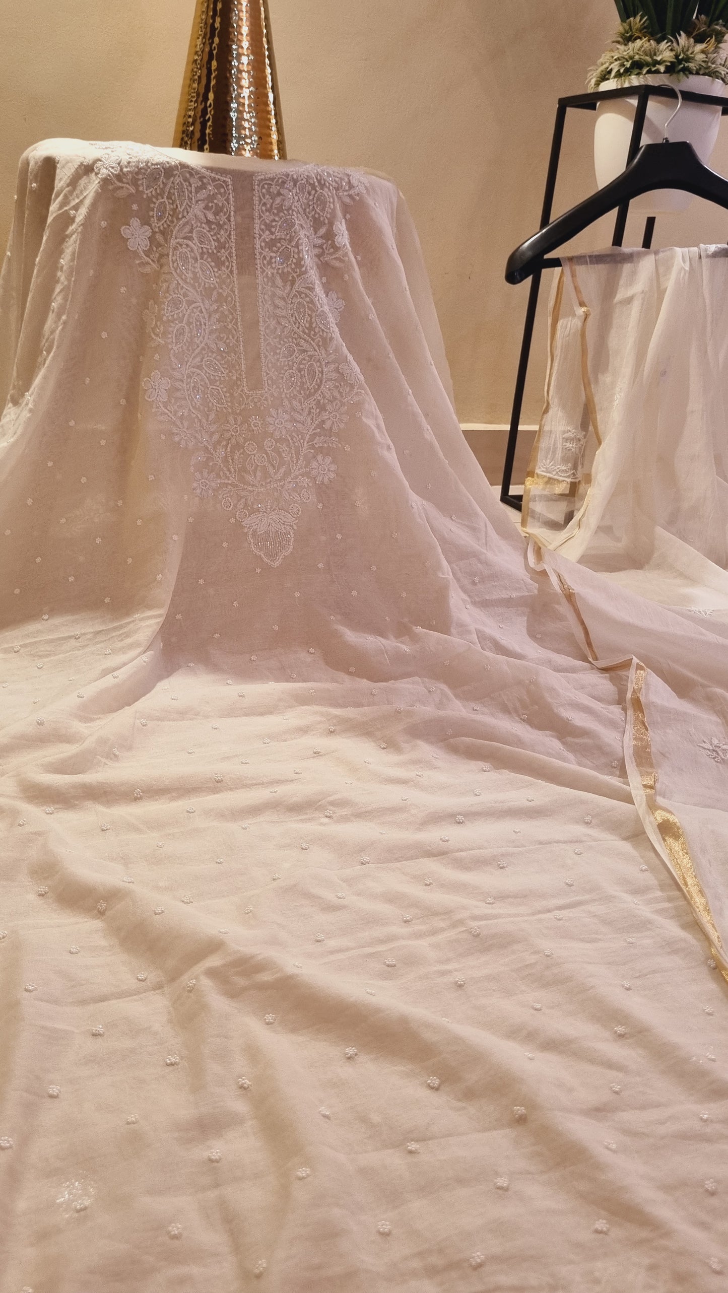 Mul chanderi chikankari suit
