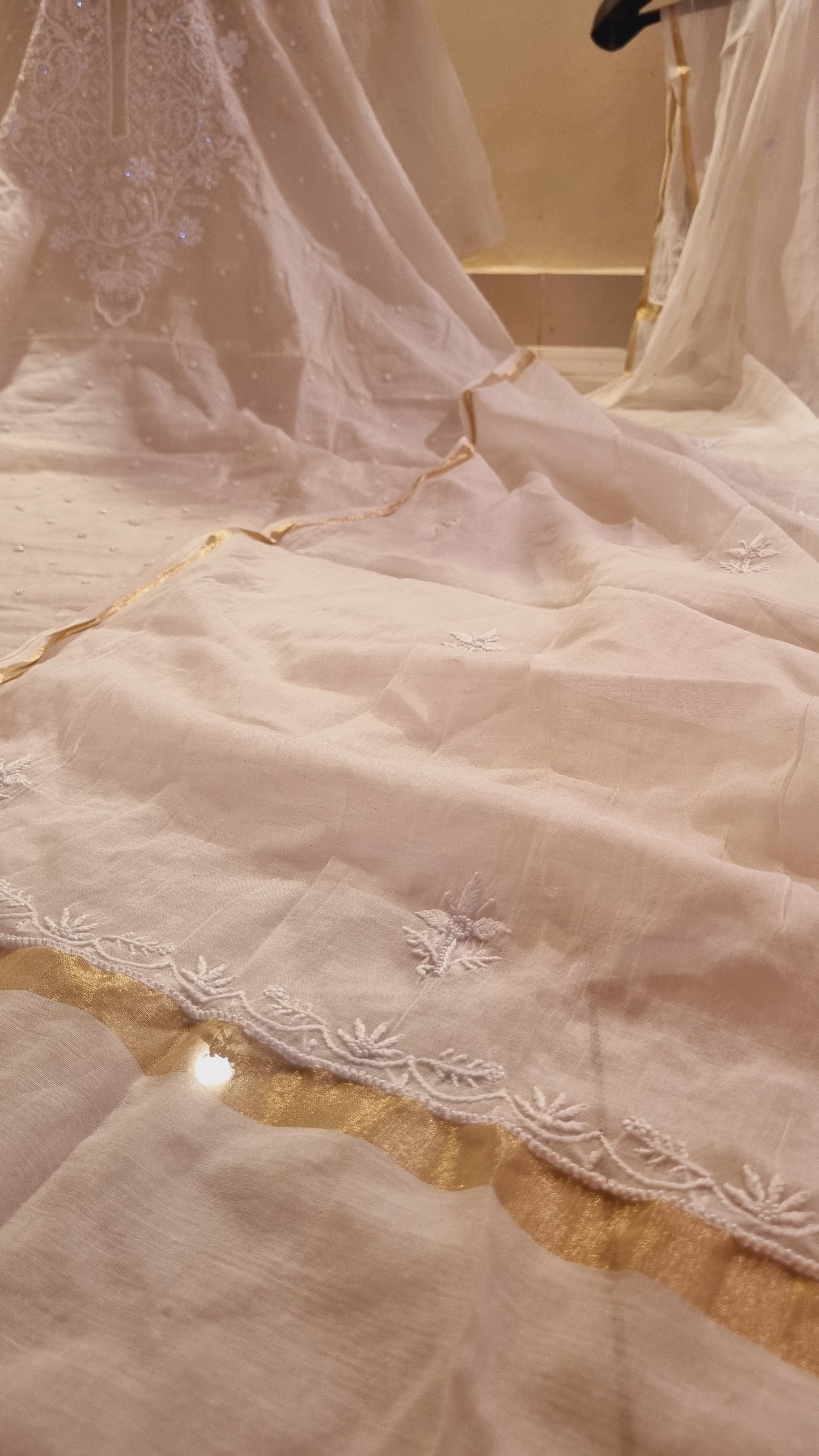 Mul chanderi chikankari suit