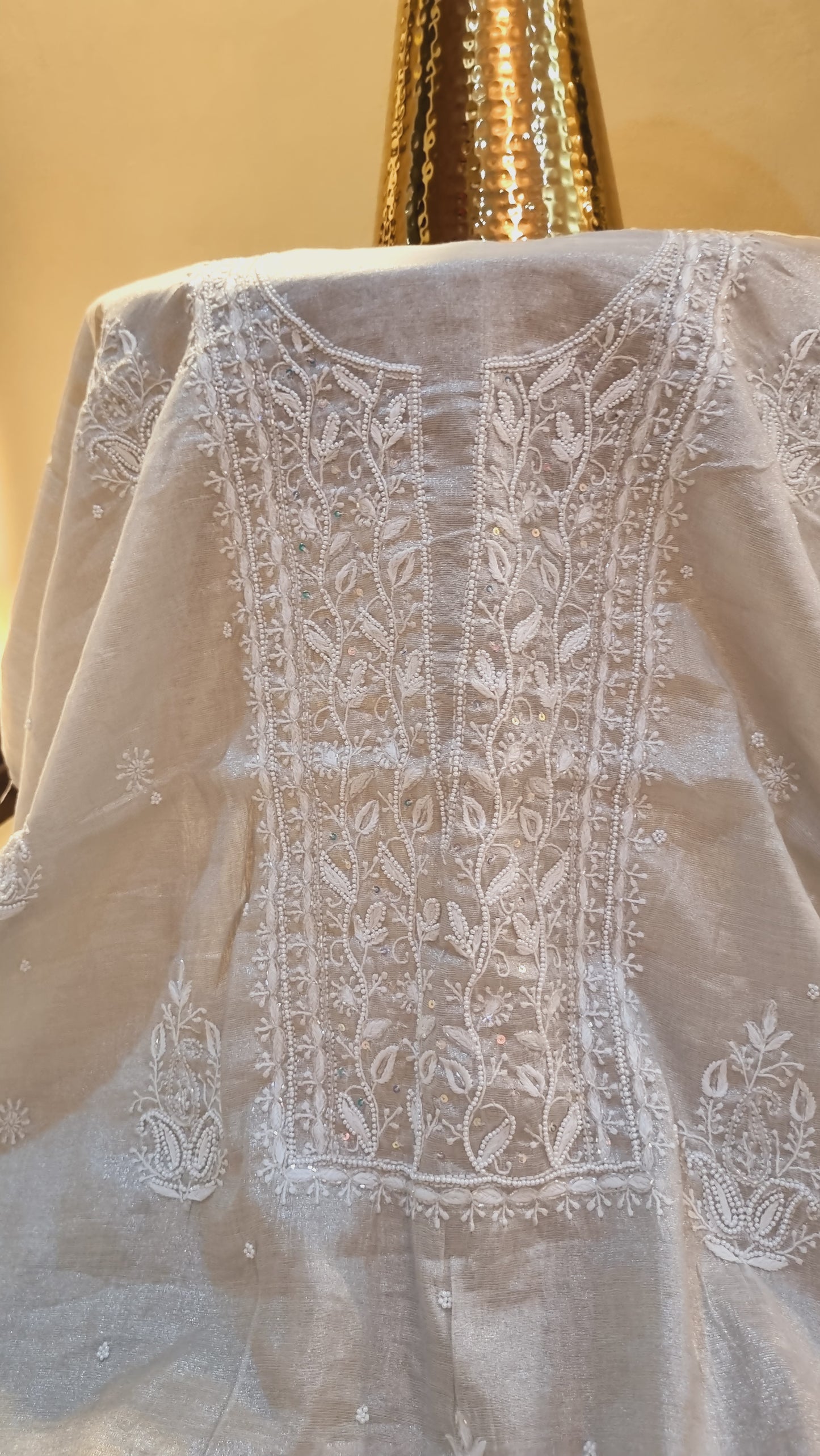 Chanderi silk chikankari suit