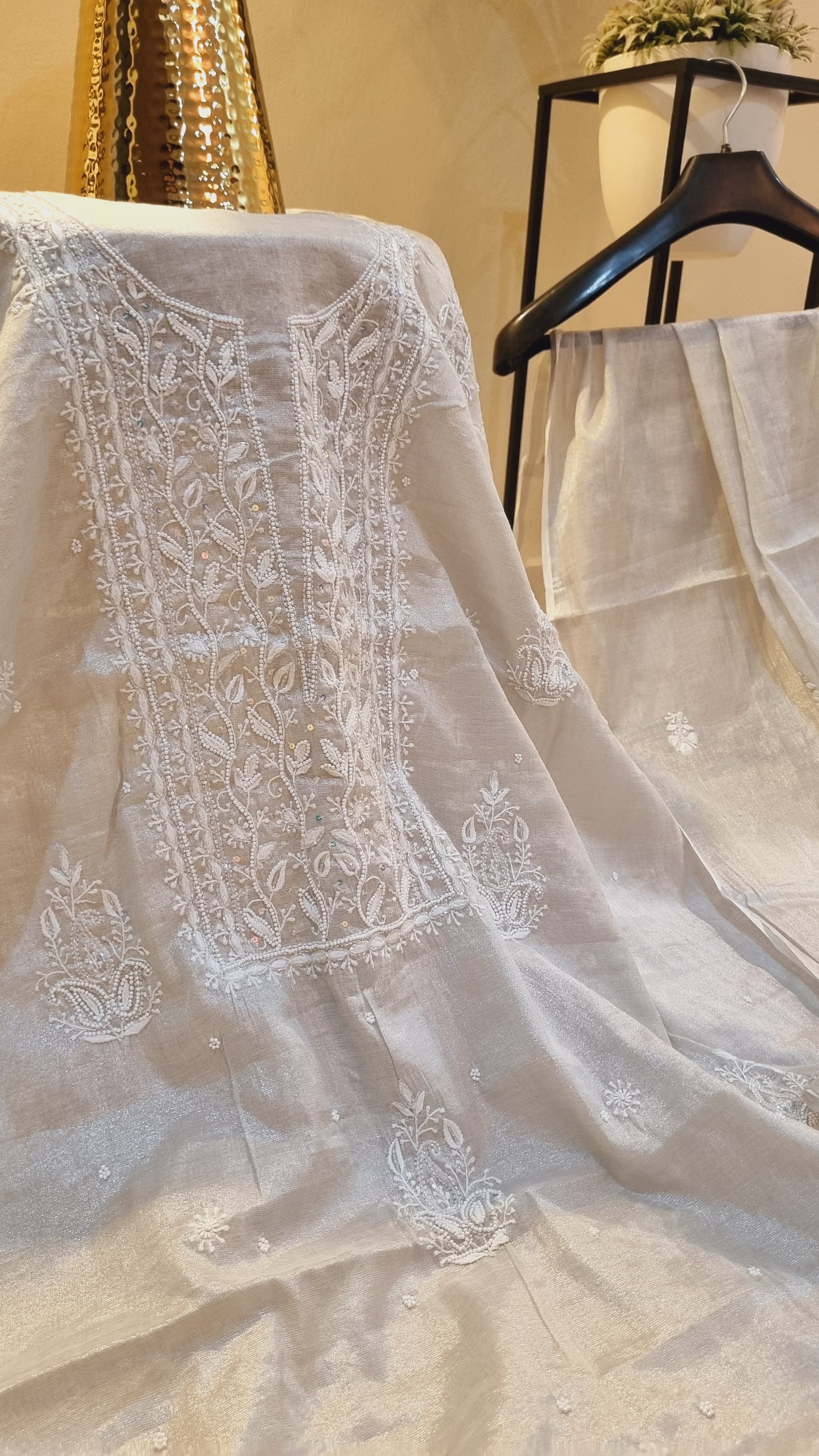 Chanderi silk chikankari suit